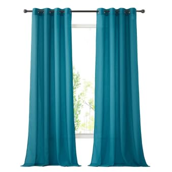 NICETOWN Linen Textured Semi Sheer Curtains 84 inches Length, Eyelet Top Bedroom Window Privacy Translucent Light Filtering Flax Sheer Drapes for Guest Room, 52 inches Wide, 2 Panels, Sea Mist
