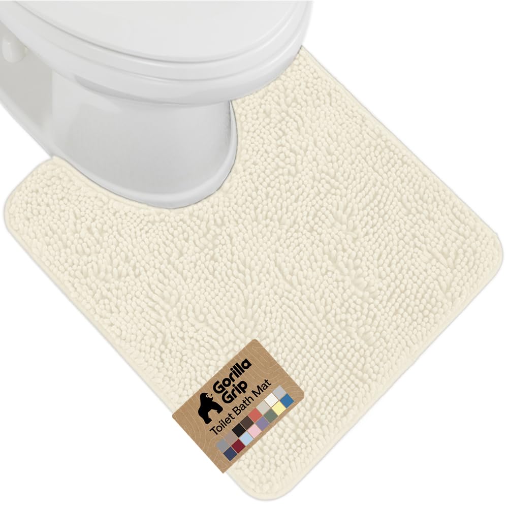 GORILLA GRIP Bath Rug Mat, Thick Soft Absorbent Chenille, Quick Dry Microfiber Mats, Rubber Backing, Machine Washable Shower Floor Rugs, Bathroom Bathmat Home Decor Accessories, 24x17 Grey