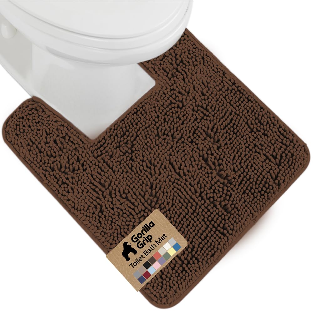 GORILLA GRIP Bath Rug Mat, Thick Soft Absorbent Chenille, Quick Dry Microfiber Mats, Rubber Backing, Machine Washable Shower Floor Rugs, Bathroom Bathmat Home Decor Accessories, 24x17 Grey