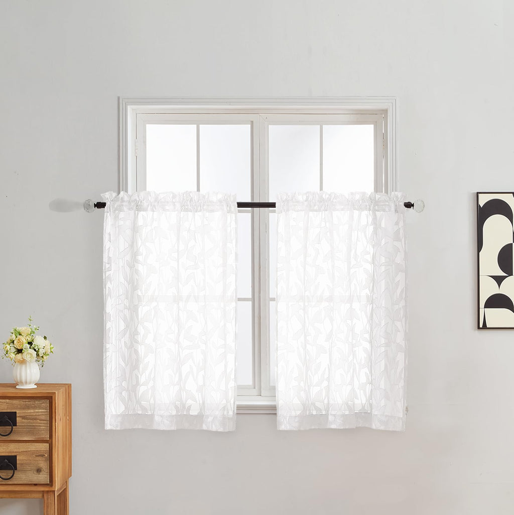 Gwine Sage Green Curtains 84 Inches Long 2 Panels Set, Light Filtering Soft Lightweight Sheer Curtains, Leaf Clip Jacquard Textured Curtain for Bedroom Living Room, 42Wx84L Inches, 2PCS