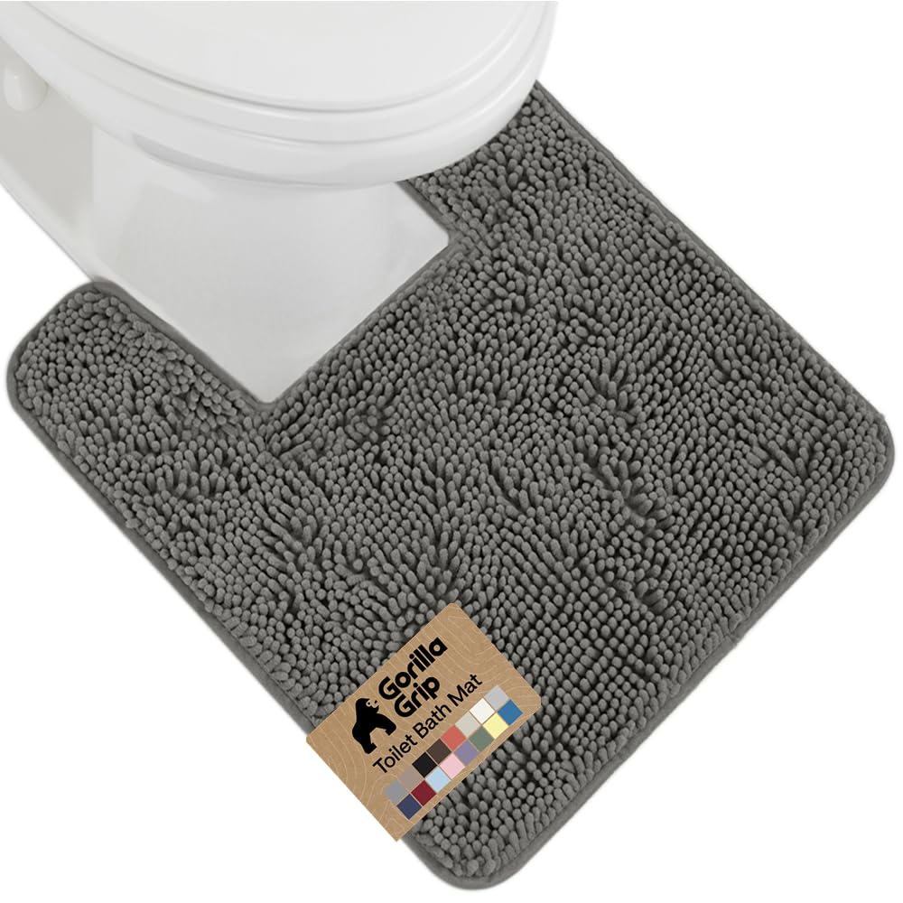 GORILLA GRIP Bath Rug Mat, Thick Soft Absorbent Chenille, Quick Dry Microfiber Mats, Rubber Backing, Machine Washable Shower Floor Rugs, Bathroom Bathmat Home Decor Accessories, 24x17 Grey