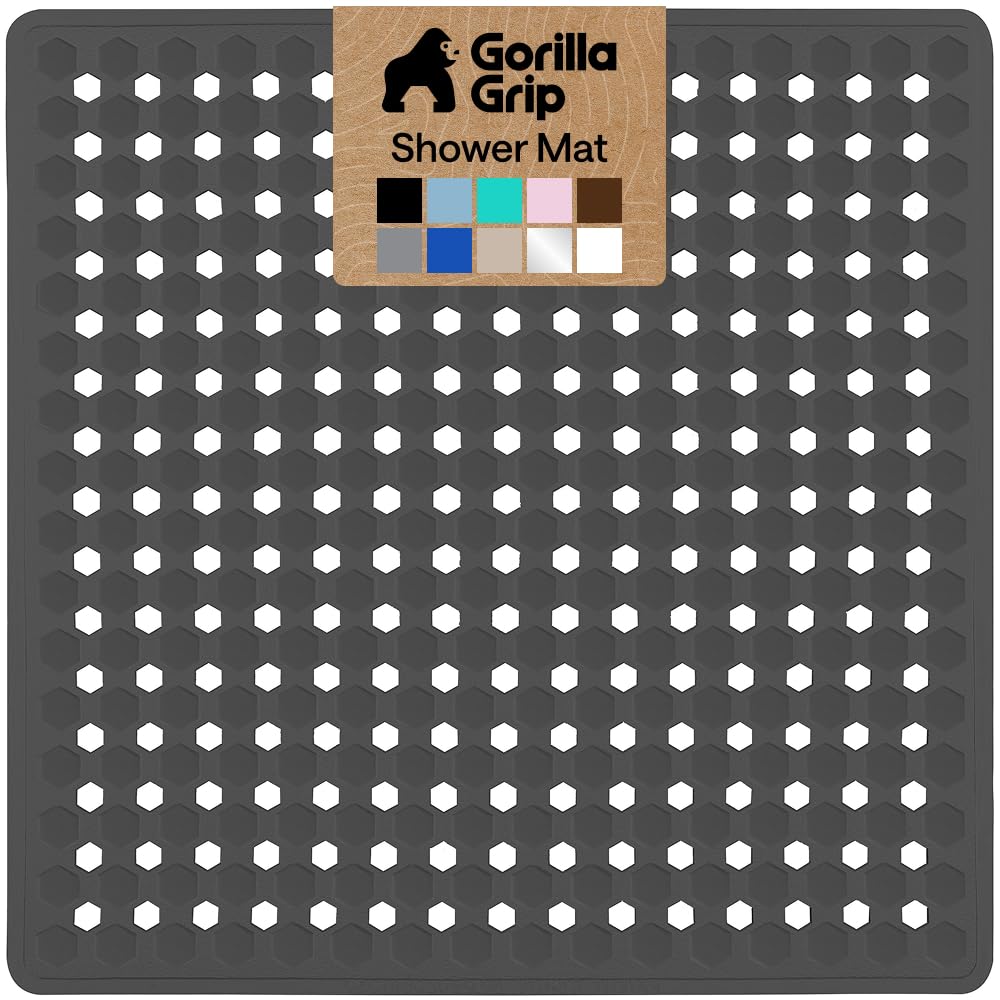 GORILLA GRIP Patented Bath Tub Shower Mat, Machine Washable Bathtub Floor Liner Mats, Suction Cups and Drain Holes to Keep Tubs Clean, Soft on Feet, Bathroom Essentials, 35x16 Inch, Clear