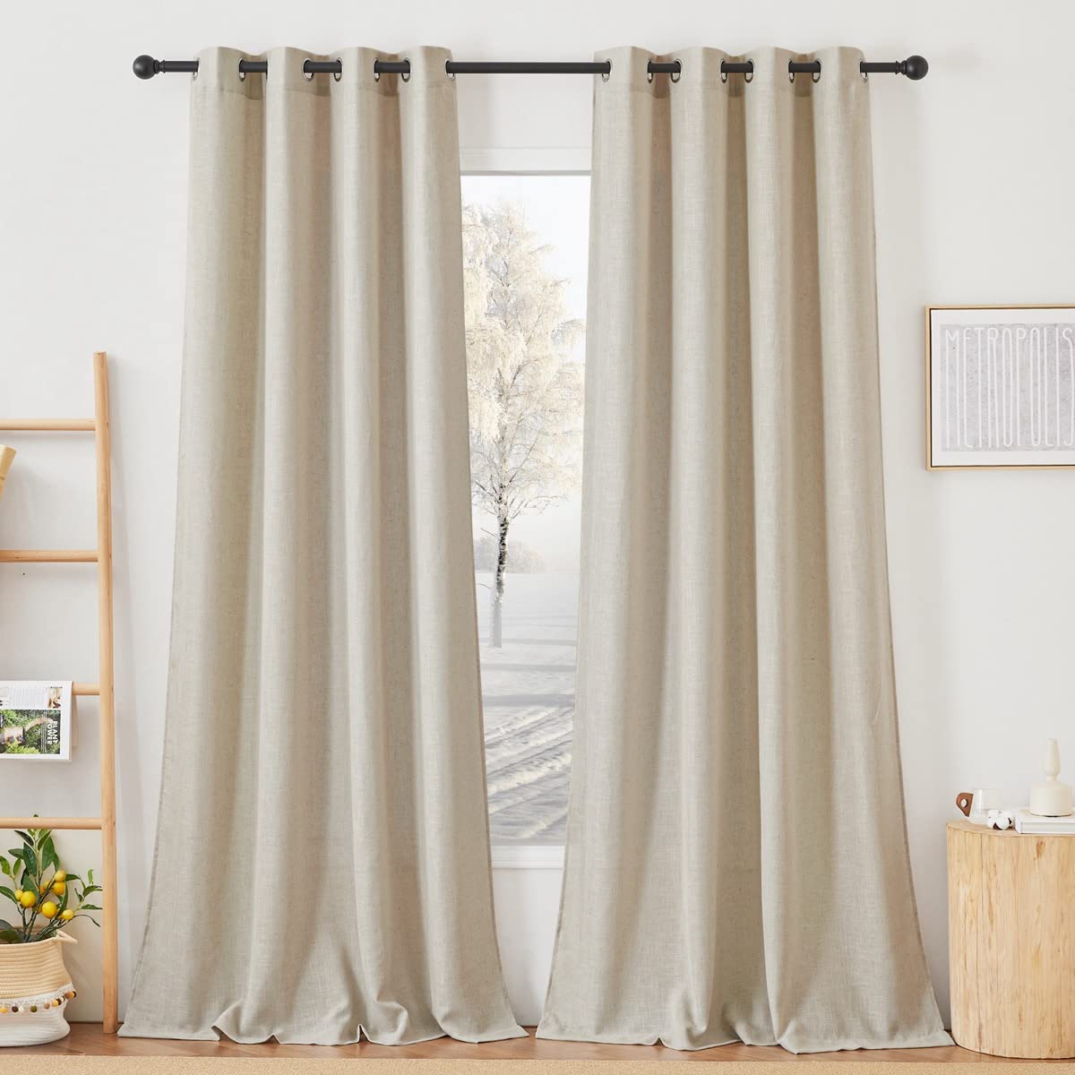 NICETOWN Linen Textured Semi Sheer Curtains 84 inches Length, Eyelet Top Bedroom Window Privacy Translucent Light Filtering Flax Sheer Drapes for Guest Room, 52 inches Wide, 2 Panels, Sea Mist