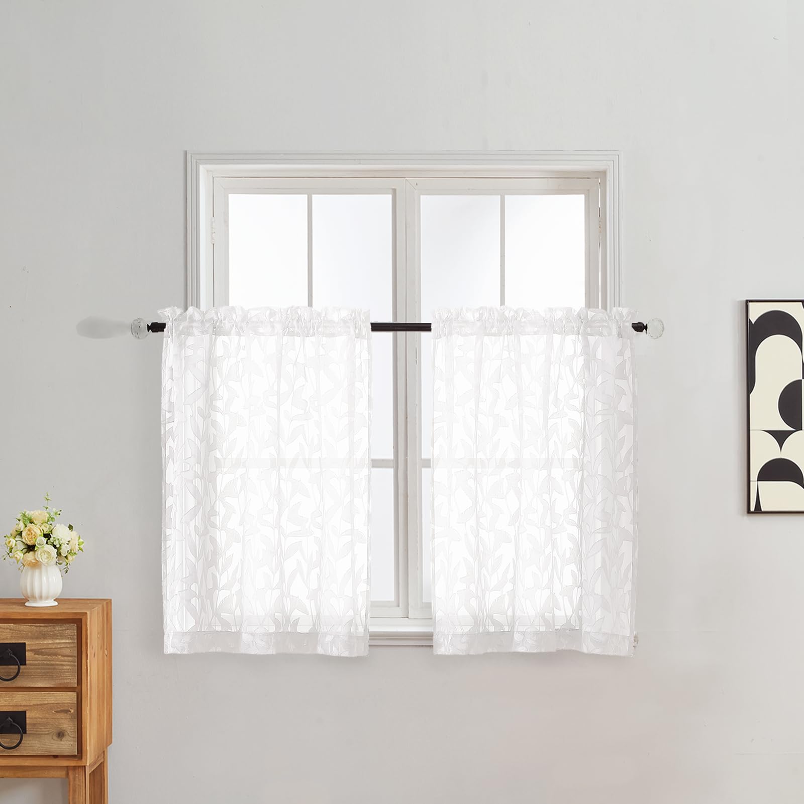 Gwine Sage Green Curtains 84 Inches Long 2 Panels Set, Light Filtering Soft Lightweight Sheer Curtains, Leaf Clip Jacquard Textured Curtain for Bedroom Living Room, 42Wx84L Inches, 2PCS