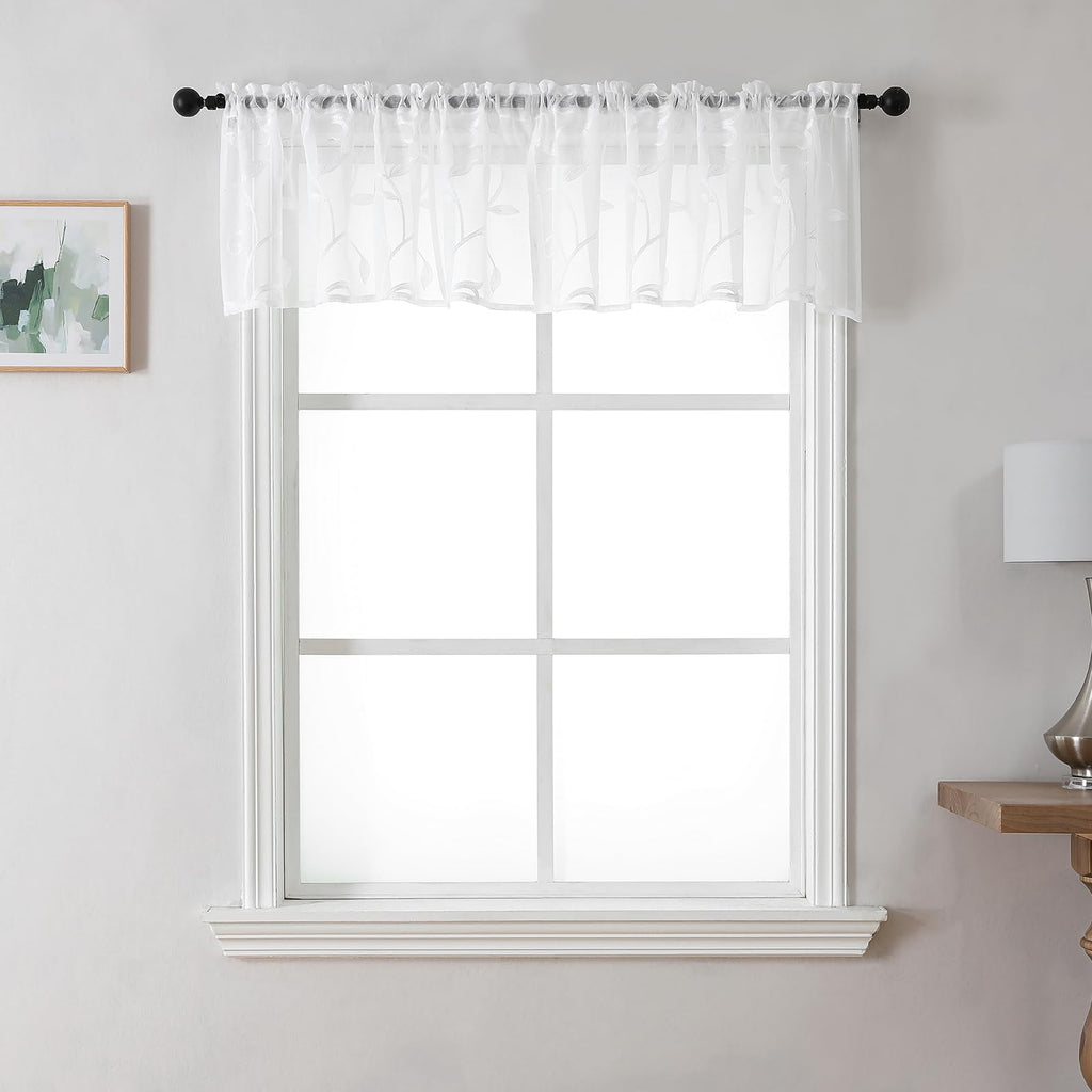VISIONTEX 2 Panels Sheer Curtains 84 Inches Long, Cream Beige Floral Leaf Embroidered Semi Sheer Voile Curtains, Rod Pocket Light Filtering Window Drapes for Bedroom Living Room 54W x 84L