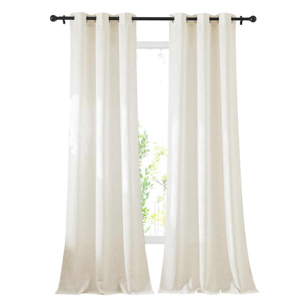 NICETOWN Linen Textured Semi Sheer Curtains 84 inches Length, Eyelet Top Bedroom Window Privacy Translucent Light Filtering Flax Sheer Drapes for Guest Room, 52 inches Wide, 2 Panels, Sea Mist