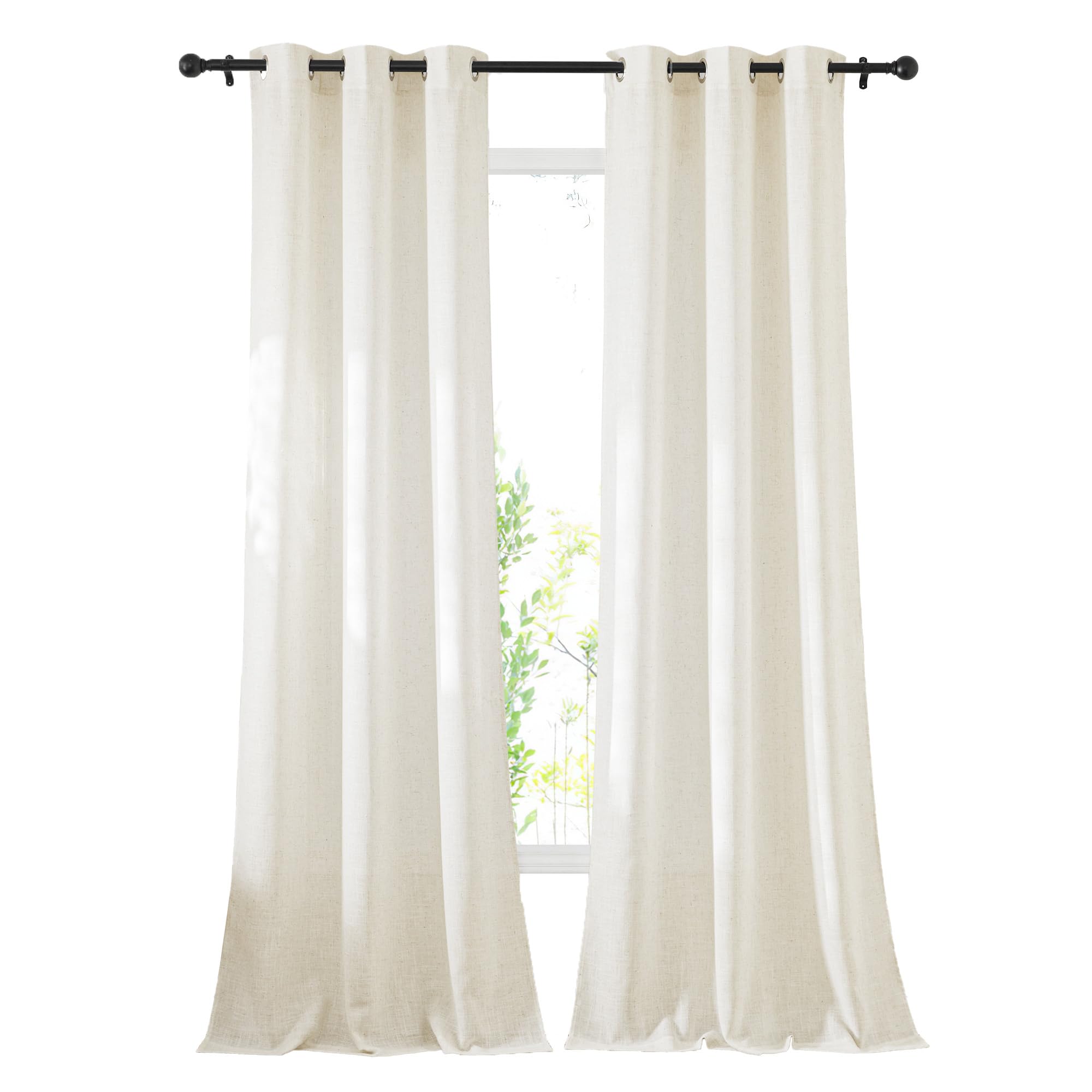 NICETOWN Linen Textured Semi Sheer Curtains 84 inches Length, Eyelet Top Bedroom Window Privacy Translucent Light Filtering Flax Sheer Drapes for Guest Room, 52 inches Wide, 2 Panels, Sea Mist