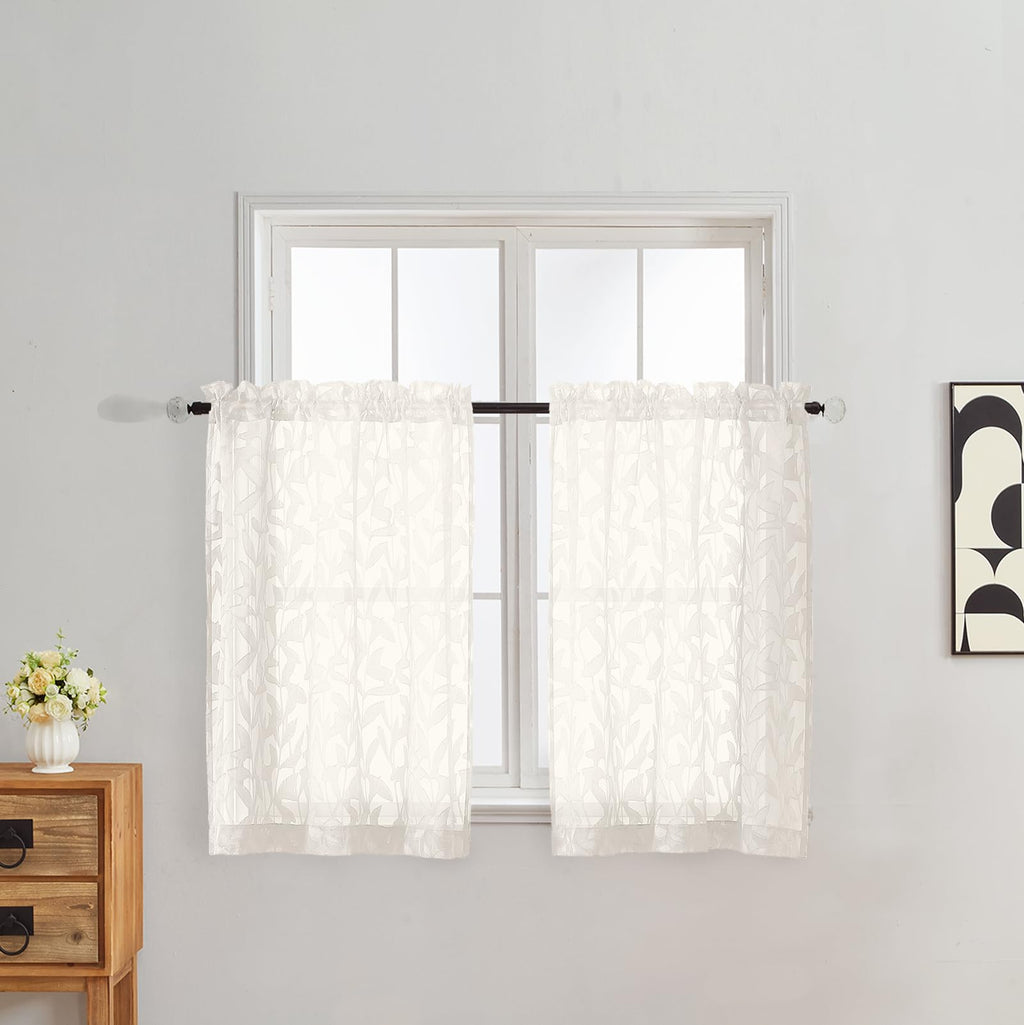 Gwine Sage Green Curtains 84 Inches Long 2 Panels Set, Light Filtering Soft Lightweight Sheer Curtains, Leaf Clip Jacquard Textured Curtain for Bedroom Living Room, 42Wx84L Inches, 2PCS