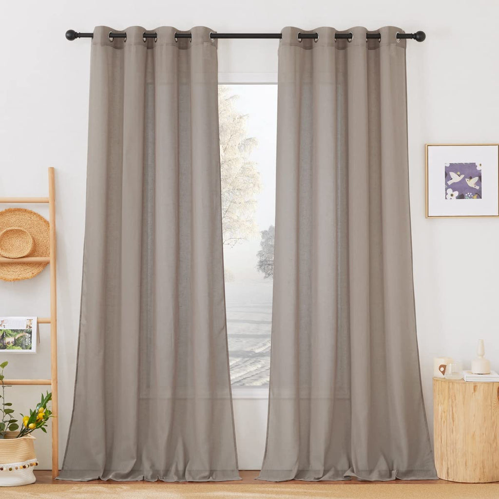 NICETOWN Linen Textured Semi Sheer Curtains 84 inches Length, Eyelet Top Bedroom Window Privacy Translucent Light Filtering Flax Sheer Drapes for Guest Room, 52 inches Wide, 2 Panels, Sea Mist