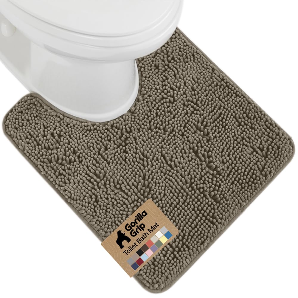 GORILLA GRIP Bath Rug Mat, Thick Soft Absorbent Chenille, Quick Dry Microfiber Mats, Rubber Backing, Machine Washable Shower Floor Rugs, Bathroom Bathmat Home Decor Accessories, 24x17 Grey