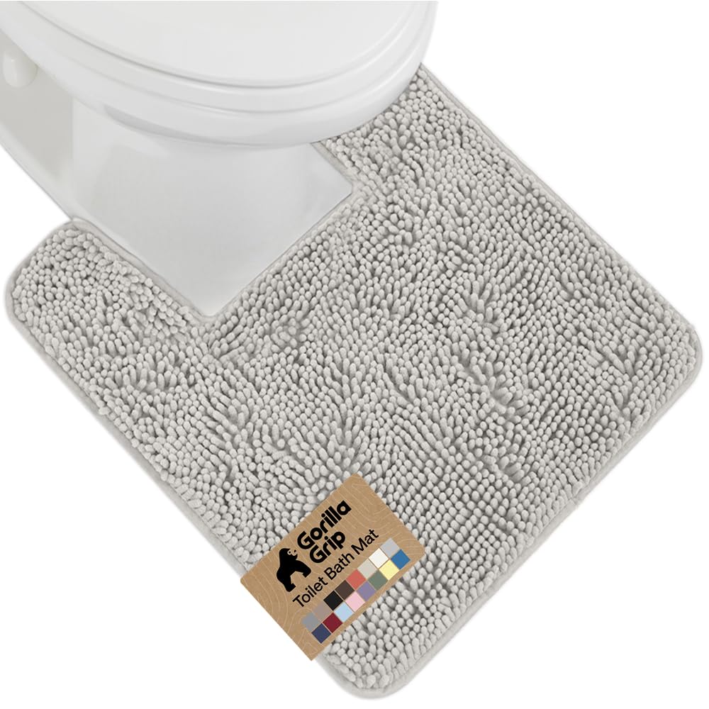 GORILLA GRIP Bath Rug Mat, Thick Soft Absorbent Chenille, Quick Dry Microfiber Mats, Rubber Backing, Machine Washable Shower Floor Rugs, Bathroom Bathmat Home Decor Accessories, 24x17 Grey