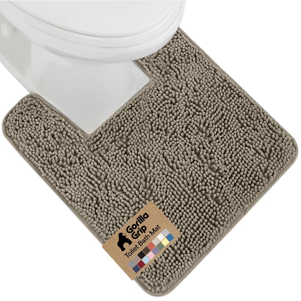 GORILLA GRIP Bath Rug Mat, Thick Soft Absorbent Chenille, Quick Dry Microfiber Mats, Rubber Backing, Machine Washable Shower Floor Rugs, Bathroom Bathmat Home Decor Accessories, 24x17 Grey