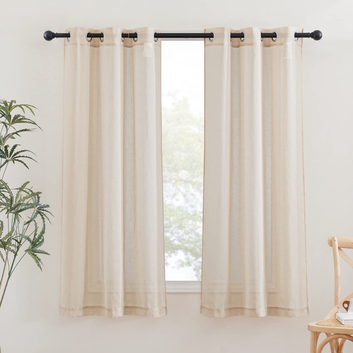 NICETOWN Linen Textured Semi Sheer Curtains 84 inches Length, Eyelet Top Bedroom Window Privacy Translucent Light Filtering Flax Sheer Drapes for Guest Room, 52 inches Wide, 2 Panels, Sea Mist