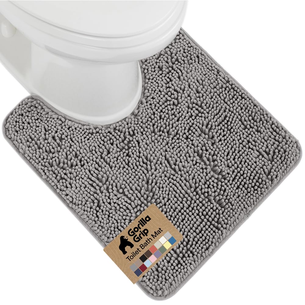 GORILLA GRIP Bath Rug Mat, Thick Soft Absorbent Chenille, Quick Dry Microfiber Mats, Rubber Backing, Machine Washable Shower Floor Rugs, Bathroom Bathmat Home Decor Accessories, 24x17 Grey
