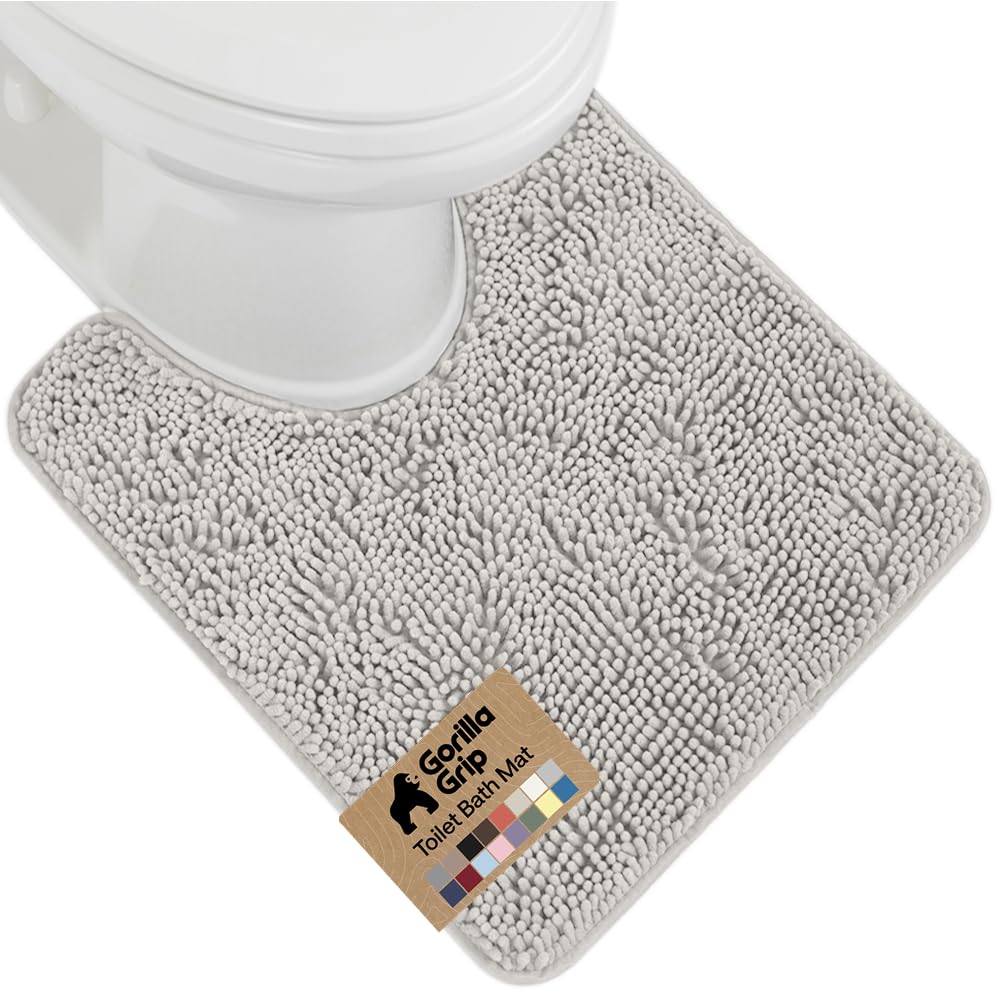 GORILLA GRIP Bath Rug Mat, Thick Soft Absorbent Chenille, Quick Dry Microfiber Mats, Rubber Backing, Machine Washable Shower Floor Rugs, Bathroom Bathmat Home Decor Accessories, 24x17 Grey