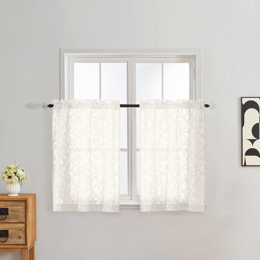 Gwine Sage Green Curtains 84 Inches Long 2 Panels Set, Light Filtering Soft Lightweight Sheer Curtains, Leaf Clip Jacquard Textured Curtain for Bedroom Living Room, 42Wx84L Inches, 2PCS