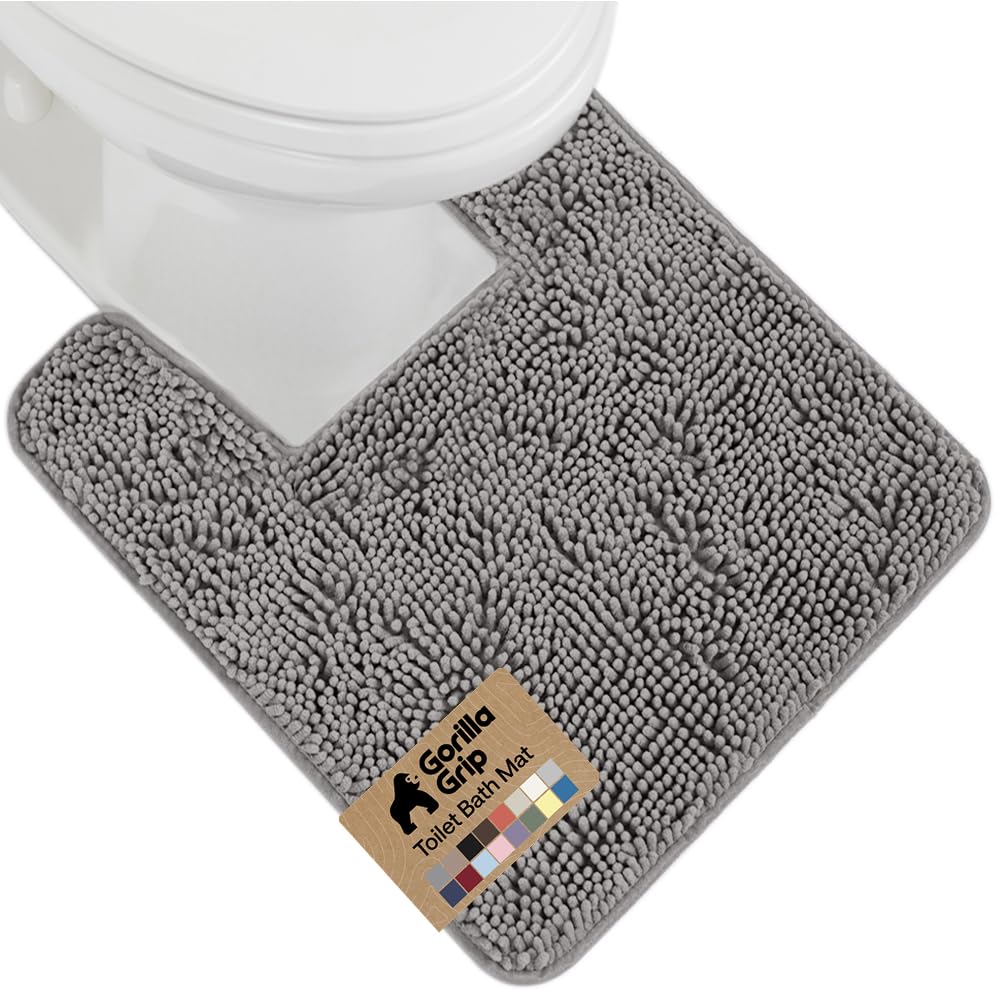 GORILLA GRIP Bath Rug Mat, Thick Soft Absorbent Chenille, Quick Dry Microfiber Mats, Rubber Backing, Machine Washable Shower Floor Rugs, Bathroom Bathmat Home Decor Accessories, 24x17 Grey
