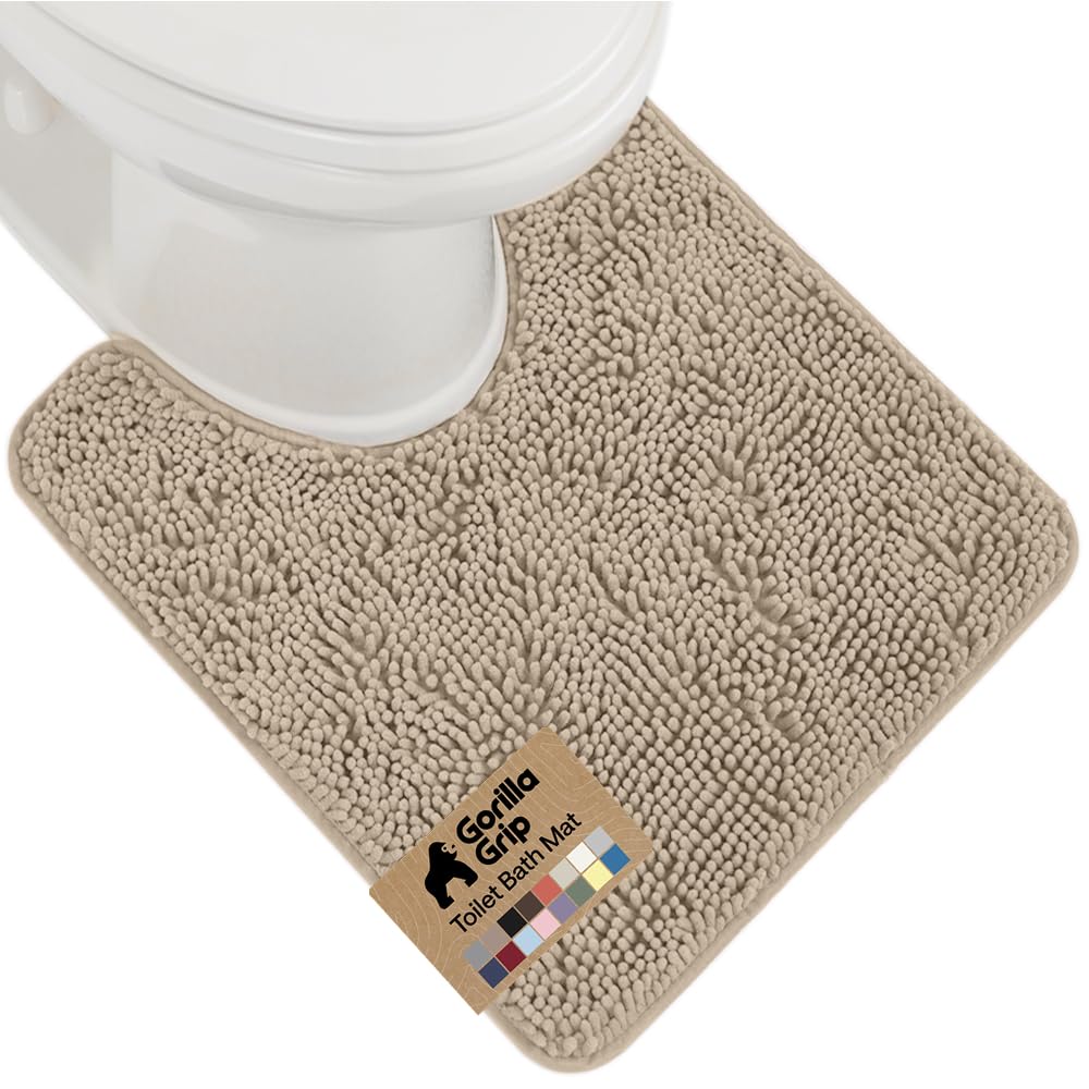 GORILLA GRIP Bath Rug Mat, Thick Soft Absorbent Chenille, Quick Dry Microfiber Mats, Rubber Backing, Machine Washable Shower Floor Rugs, Bathroom Bathmat Home Decor Accessories, 24x17 Grey