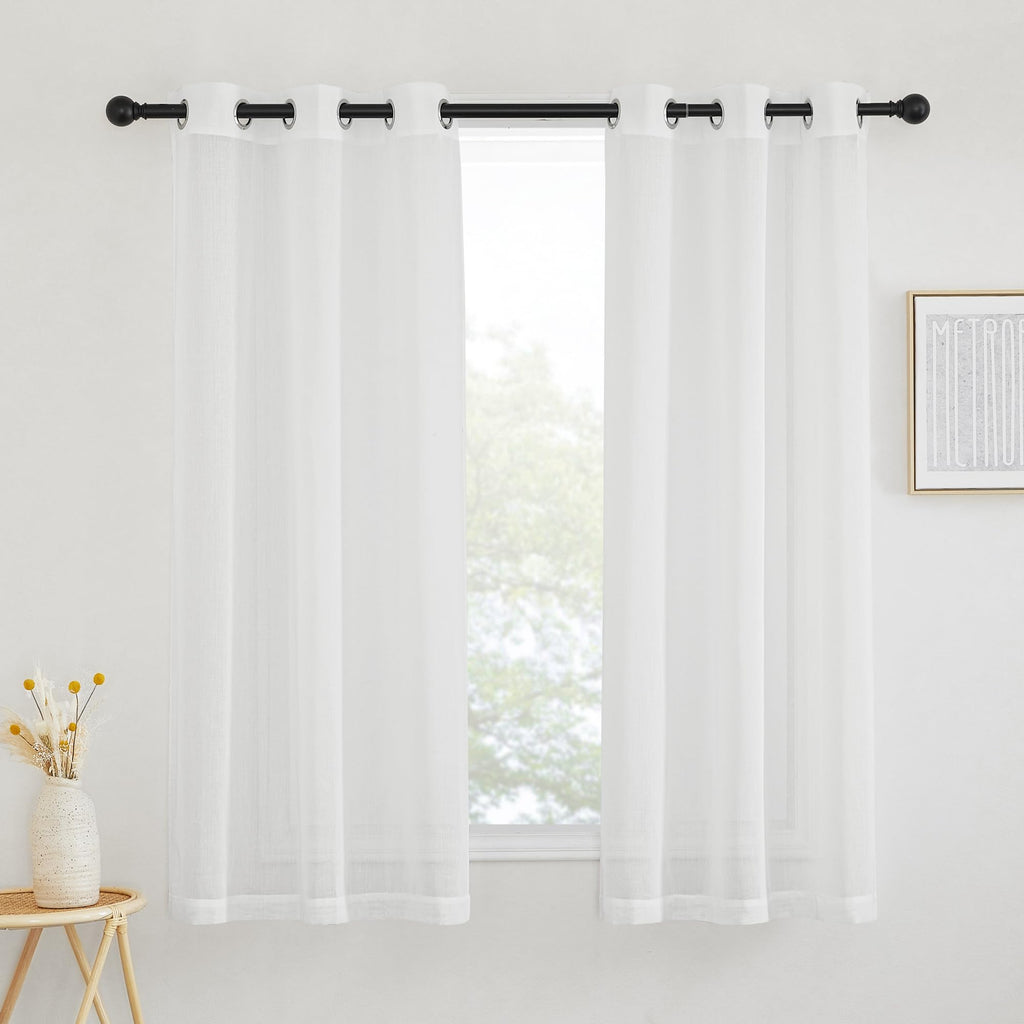 NICETOWN Linen Textured Semi Sheer Curtains 84 inches Length, Eyelet Top Bedroom Window Privacy Translucent Light Filtering Flax Sheer Drapes for Guest Room, 52 inches Wide, 2 Panels, Sea Mist