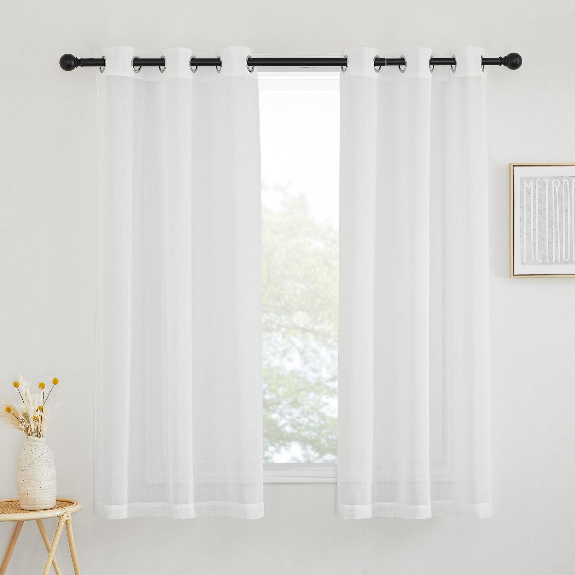 NICETOWN Linen Textured Semi Sheer Curtains 84 inches Length, Eyelet Top Bedroom Window Privacy Translucent Light Filtering Flax Sheer Drapes for Guest Room, 52 inches Wide, 2 Panels, Sea Mist