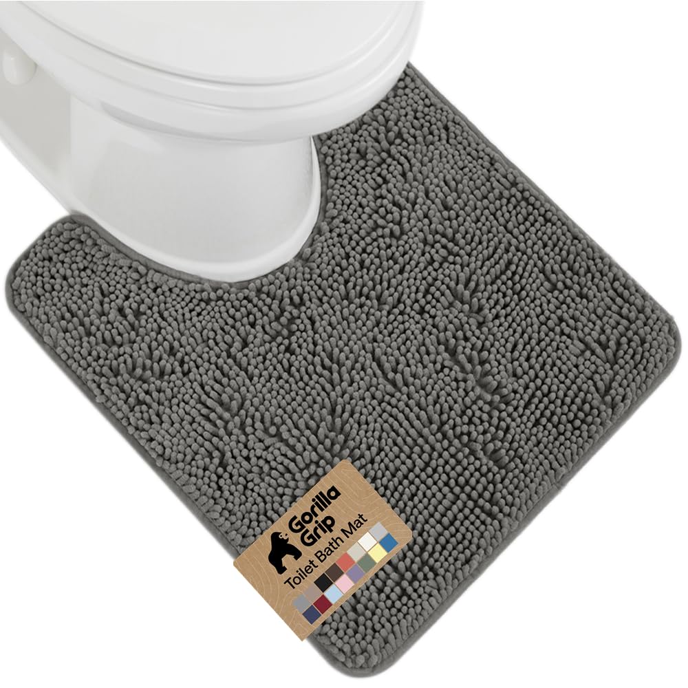 GORILLA GRIP Bath Rug Mat, Thick Soft Absorbent Chenille, Quick Dry Microfiber Mats, Rubber Backing, Machine Washable Shower Floor Rugs, Bathroom Bathmat Home Decor Accessories, 24x17 Grey