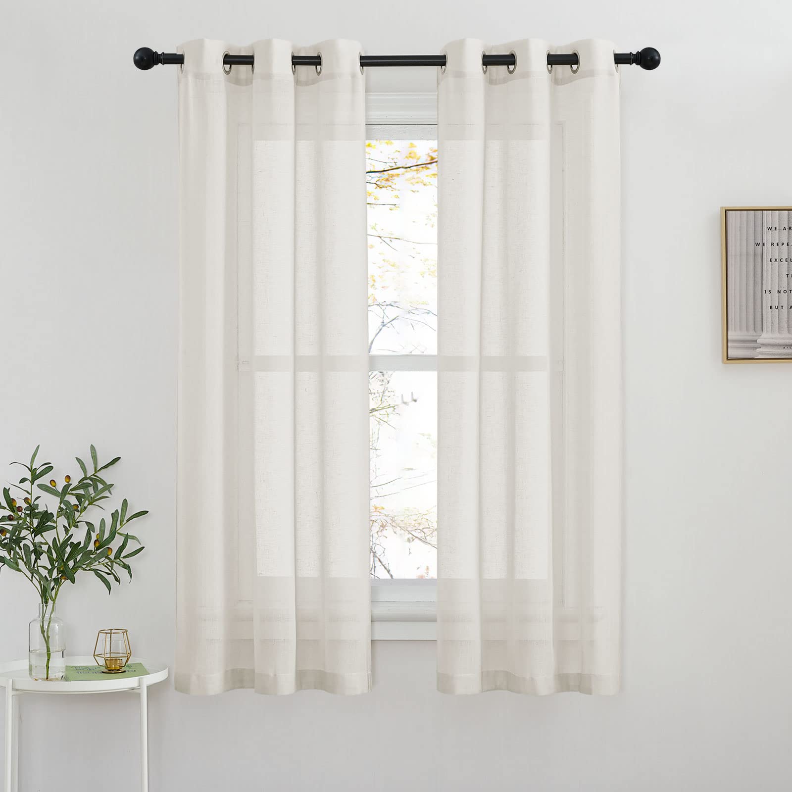 NICETOWN Linen Textured Semi Sheer Curtains 84 inches Length, Eyelet Top Bedroom Window Privacy Translucent Light Filtering Flax Sheer Drapes for Guest Room, 52 inches Wide, 2 Panels, Sea Mist
