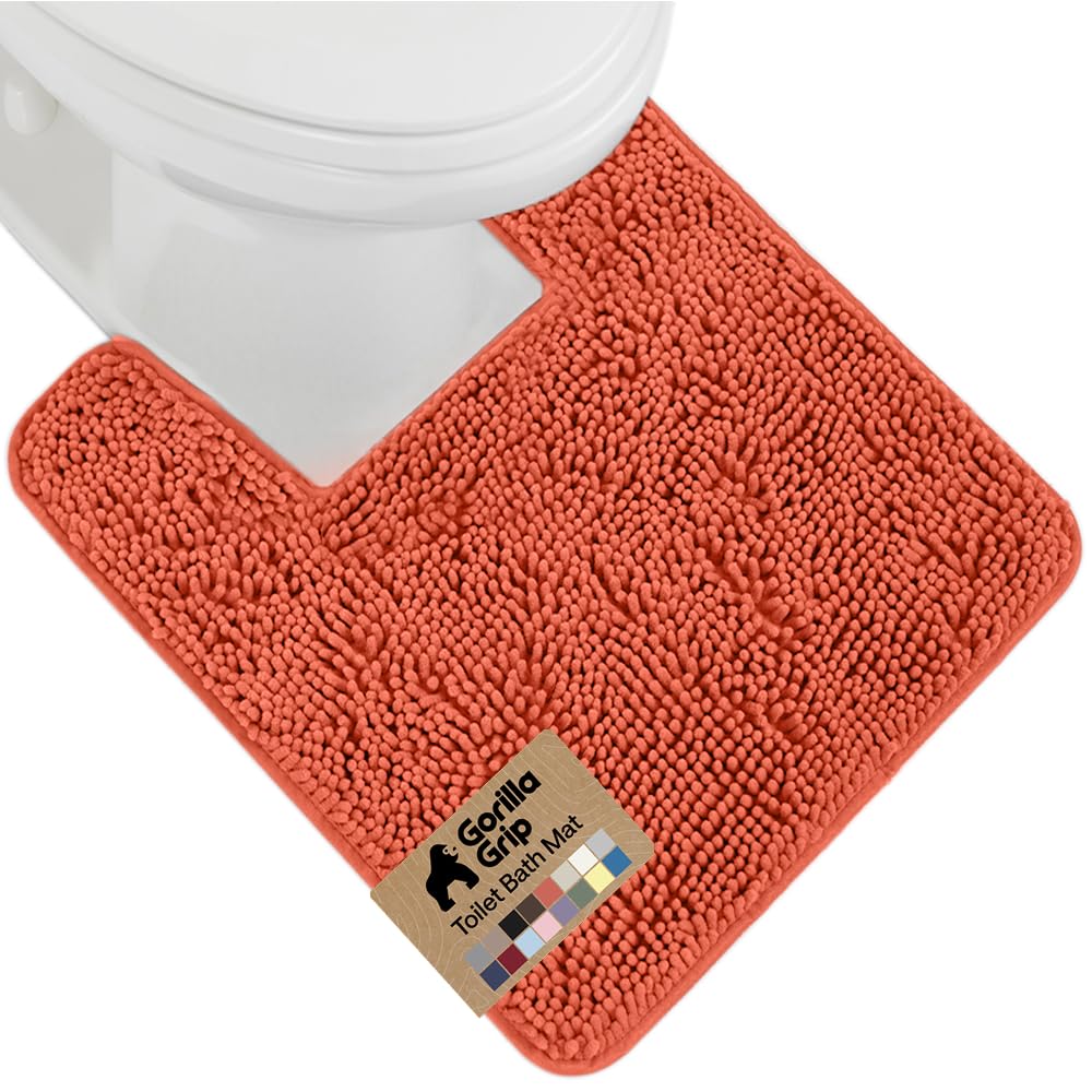 GORILLA GRIP Bath Rug Mat, Thick Soft Absorbent Chenille, Quick Dry Microfiber Mats, Rubber Backing, Machine Washable Shower Floor Rugs, Bathroom Bathmat Home Decor Accessories, 24x17 Grey