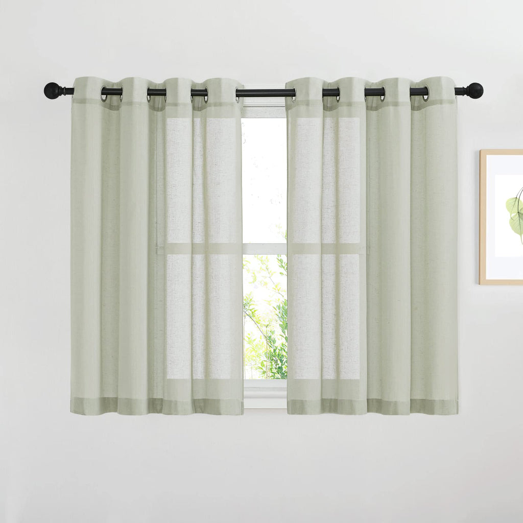NICETOWN Linen Textured Semi Sheer Curtains 84 inches Length, Eyelet Top Bedroom Window Privacy Translucent Light Filtering Flax Sheer Drapes for Guest Room, 52 inches Wide, 2 Panels, Sea Mist
