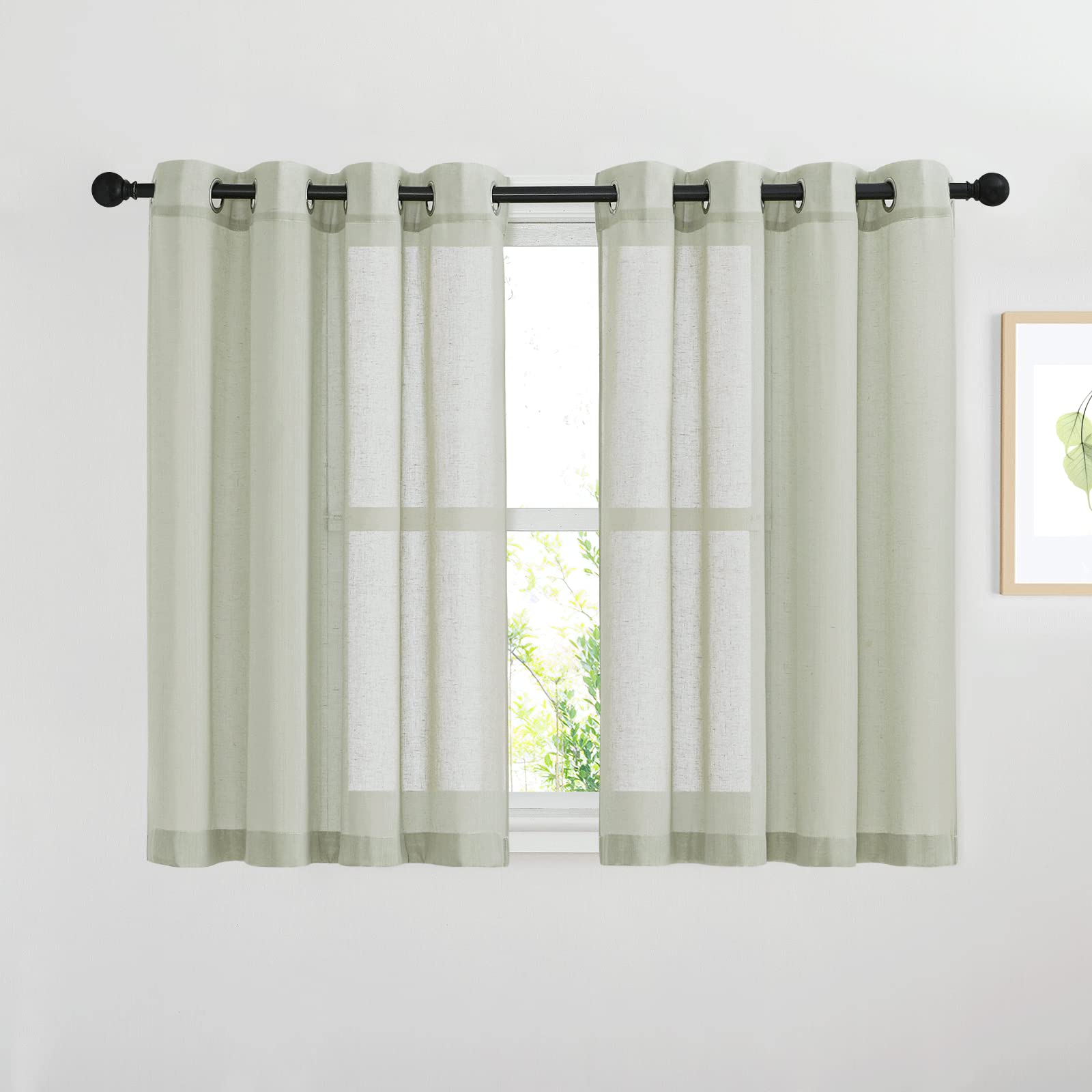 NICETOWN Linen Textured Semi Sheer Curtains 84 inches Length, Eyelet Top Bedroom Window Privacy Translucent Light Filtering Flax Sheer Drapes for Guest Room, 52 inches Wide, 2 Panels, Sea Mist