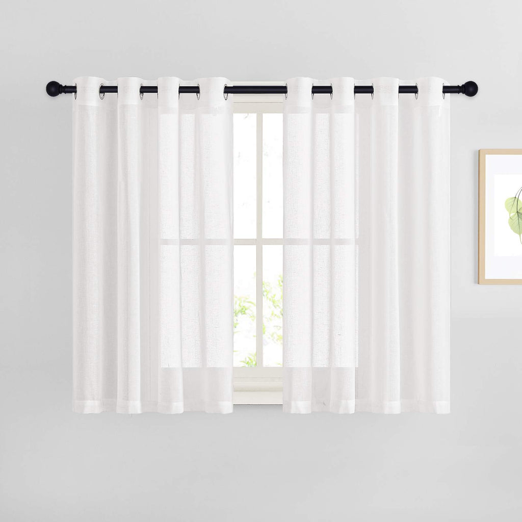 NICETOWN Linen Textured Semi Sheer Curtains 84 inches Length, Eyelet Top Bedroom Window Privacy Translucent Light Filtering Flax Sheer Drapes for Guest Room, 52 inches Wide, 2 Panels, Sea Mist