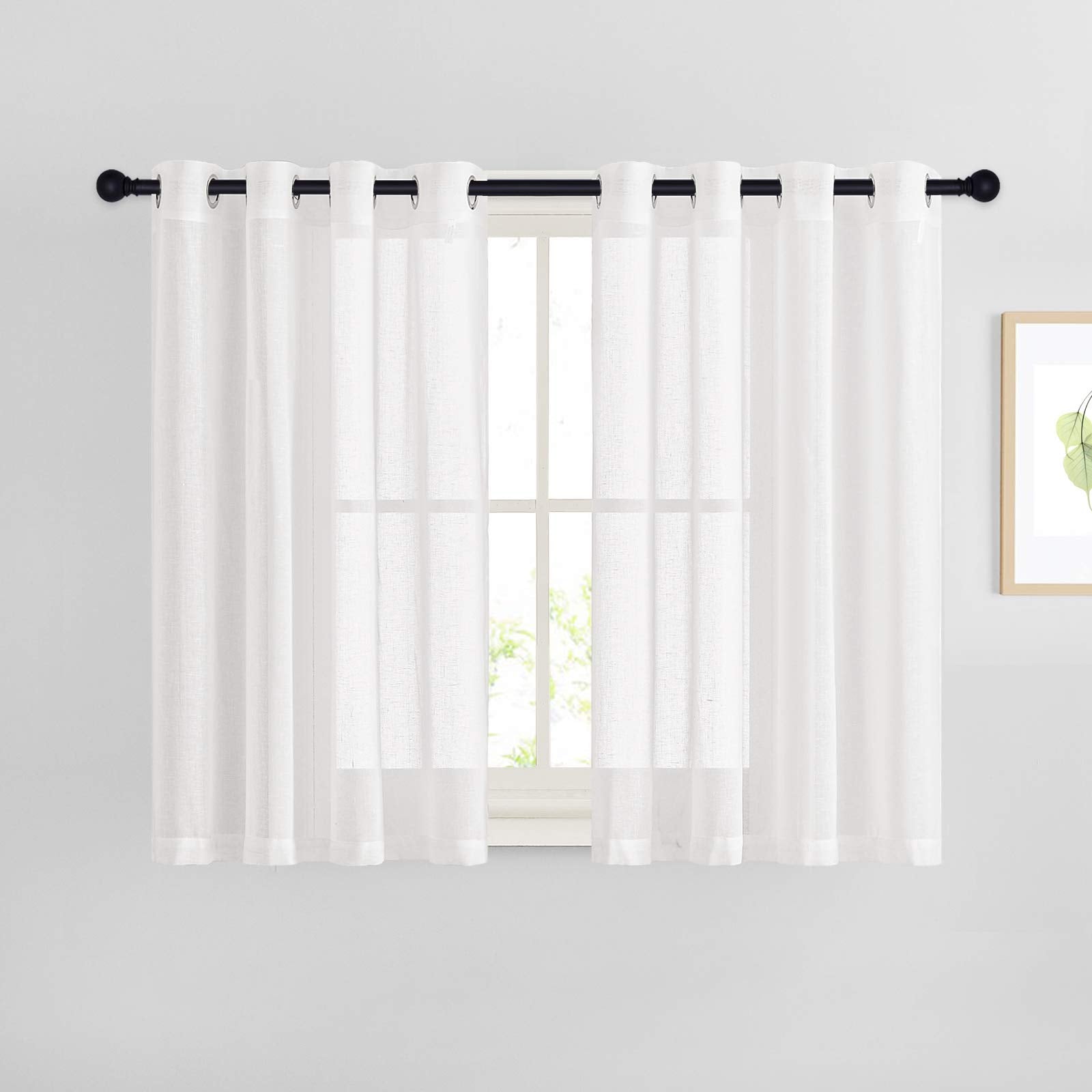 NICETOWN Linen Textured Semi Sheer Curtains 84 inches Length, Eyelet Top Bedroom Window Privacy Translucent Light Filtering Flax Sheer Drapes for Guest Room, 52 inches Wide, 2 Panels, Sea Mist