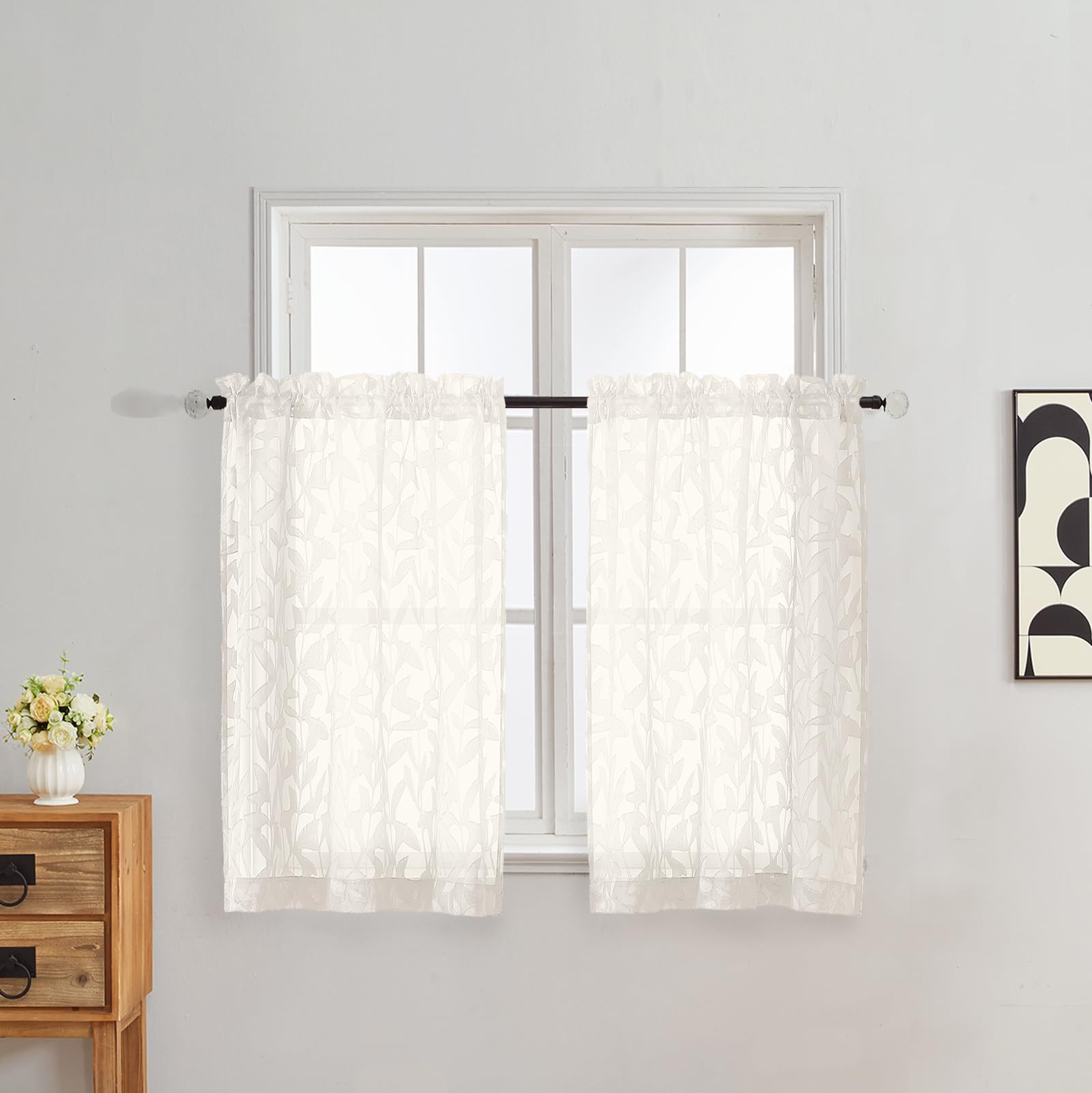 Gwine Sage Green Curtains 84 Inches Long 2 Panels Set, Light Filtering Soft Lightweight Sheer Curtains, Leaf Clip Jacquard Textured Curtain for Bedroom Living Room, 42Wx84L Inches, 2PCS