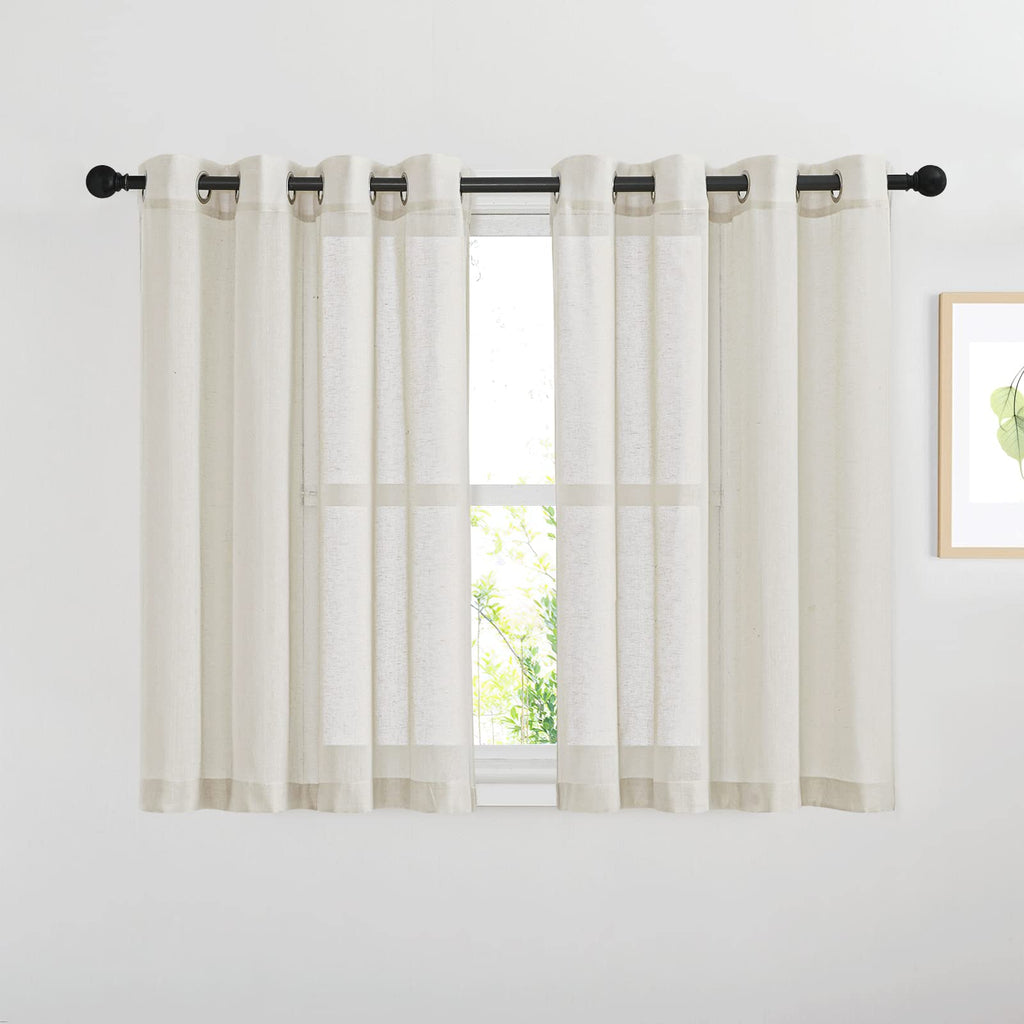 NICETOWN Linen Textured Semi Sheer Curtains 84 inches Length, Eyelet Top Bedroom Window Privacy Translucent Light Filtering Flax Sheer Drapes for Guest Room, 52 inches Wide, 2 Panels, Sea Mist