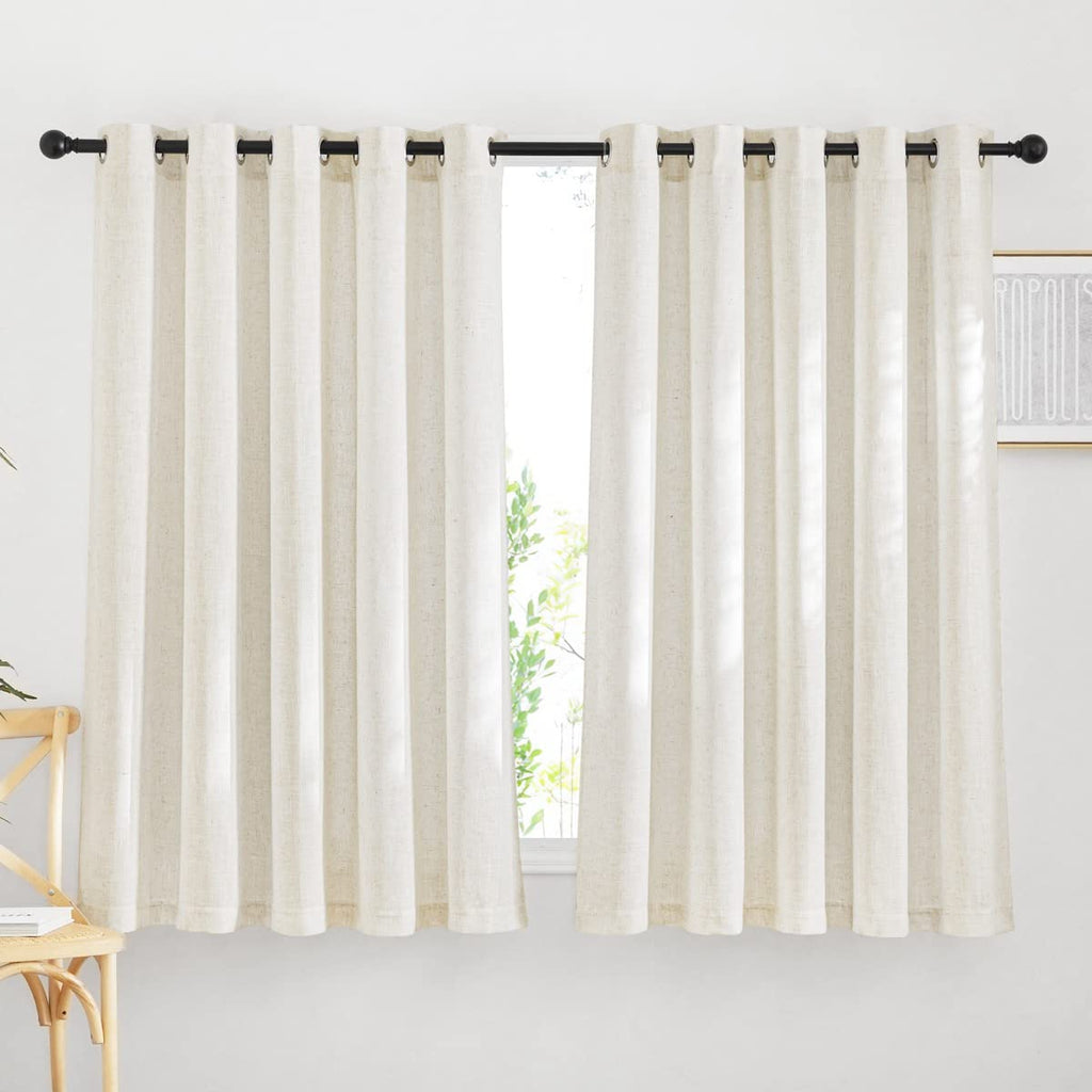 NICETOWN Linen Textured Semi Sheer Curtains 84 inches Length, Eyelet Top Bedroom Window Privacy Translucent Light Filtering Flax Sheer Drapes for Guest Room, 52 inches Wide, 2 Panels, Sea Mist