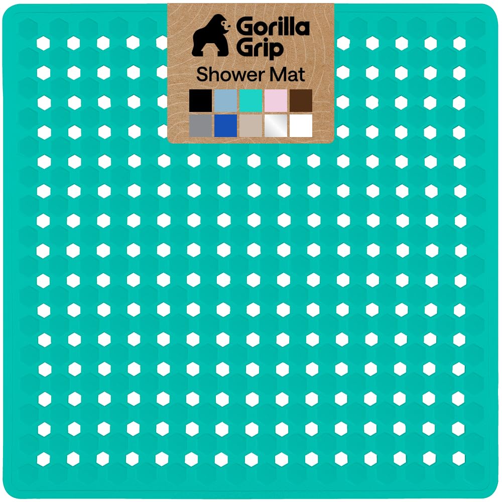 GORILLA GRIP Patented Bath Tub Shower Mat, Machine Washable Bathtub Floor Liner Mats, Suction Cups and Drain Holes to Keep Tubs Clean, Soft on Feet, Bathroom Essentials, 35x16 Inch, Clear