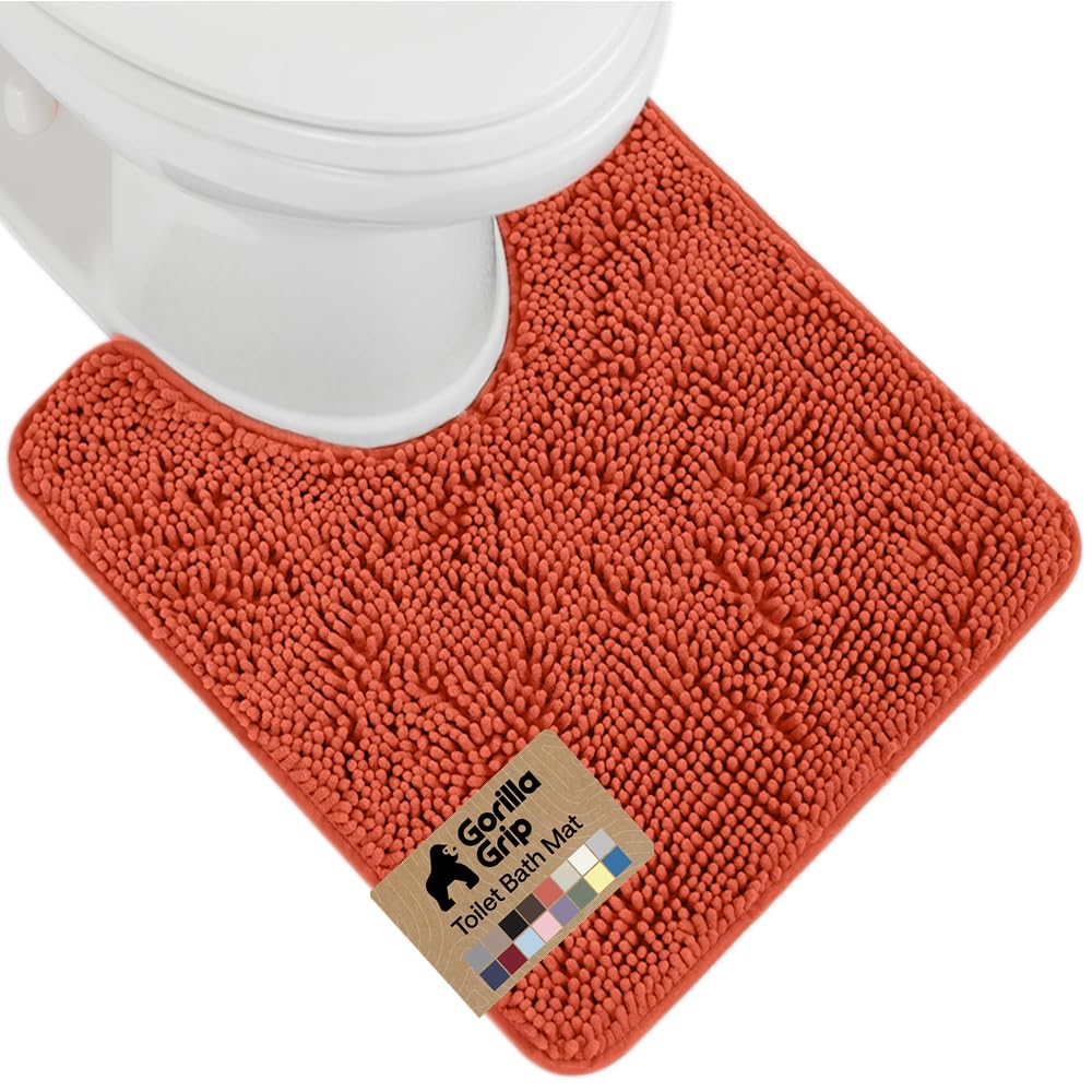 GORILLA GRIP Bath Rug Mat, Thick Soft Absorbent Chenille, Quick Dry Microfiber Mats, Rubber Backing, Machine Washable Shower Floor Rugs, Bathroom Bathmat Home Decor Accessories, 24x17 Grey