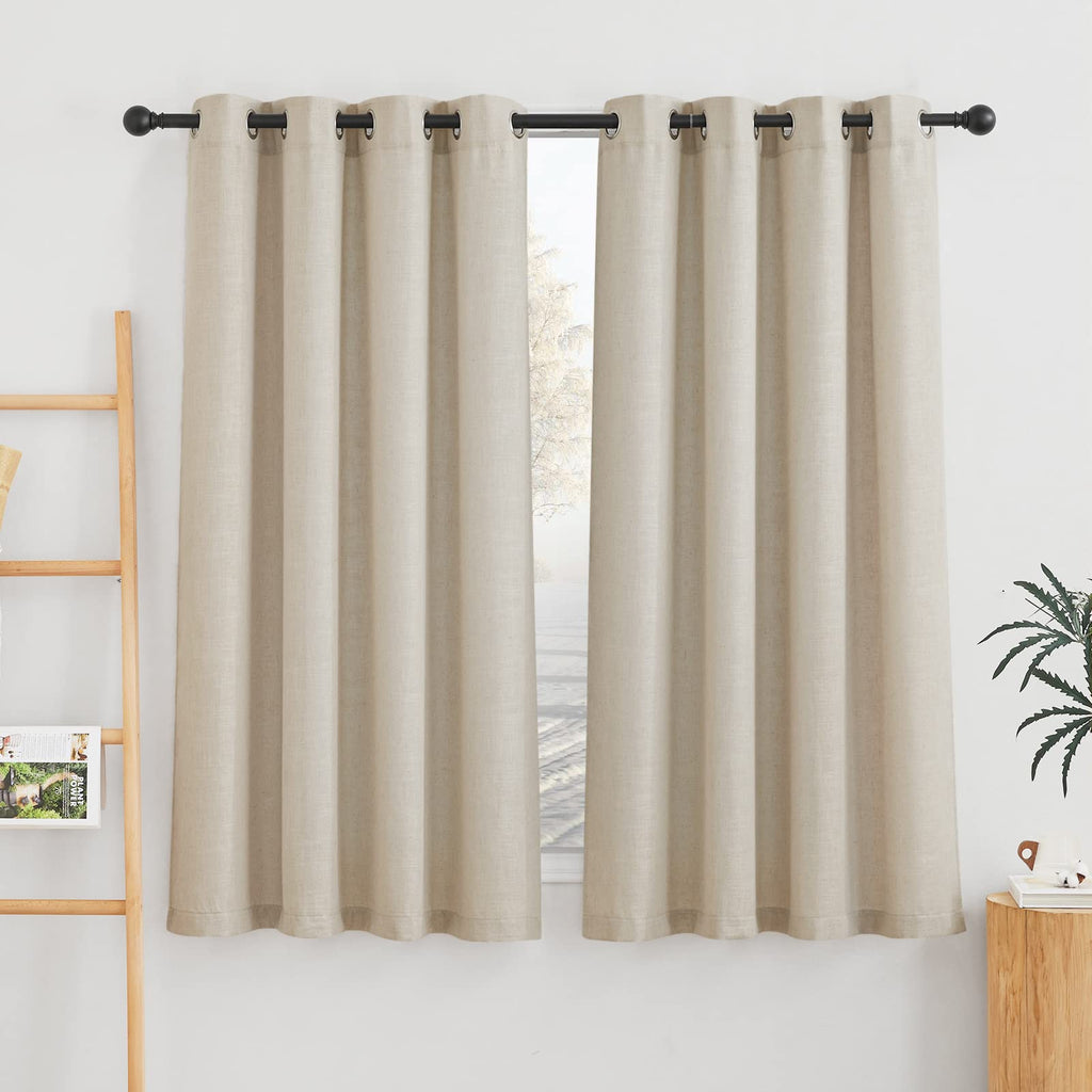 NICETOWN Linen Textured Semi Sheer Curtains 84 inches Length, Eyelet Top Bedroom Window Privacy Translucent Light Filtering Flax Sheer Drapes for Guest Room, 52 inches Wide, 2 Panels, Sea Mist