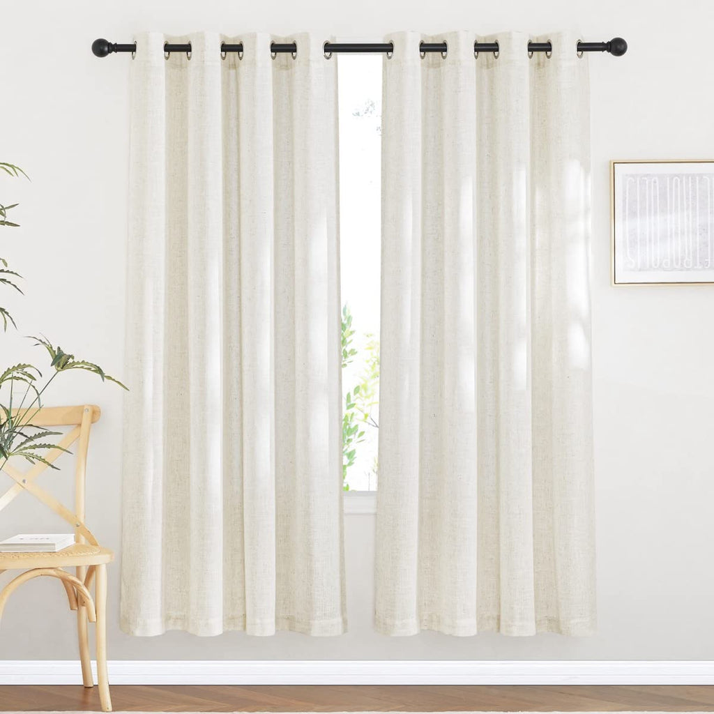 NICETOWN Linen Textured Semi Sheer Curtains 84 inches Length, Eyelet Top Bedroom Window Privacy Translucent Light Filtering Flax Sheer Drapes for Guest Room, 52 inches Wide, 2 Panels, Sea Mist
