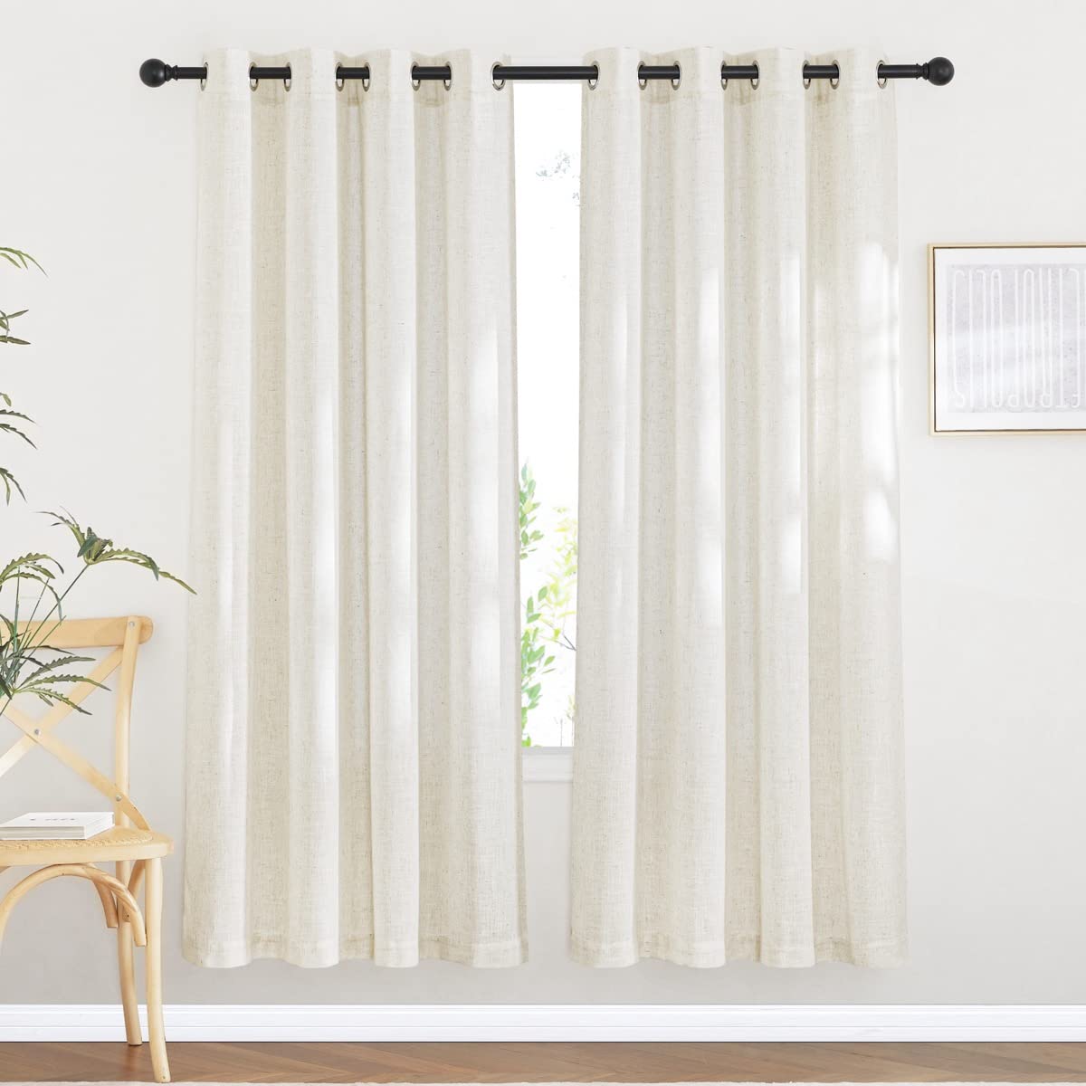 NICETOWN Linen Textured Semi Sheer Curtains 84 inches Length, Eyelet Top Bedroom Window Privacy Translucent Light Filtering Flax Sheer Drapes for Guest Room, 52 inches Wide, 2 Panels, Sea Mist