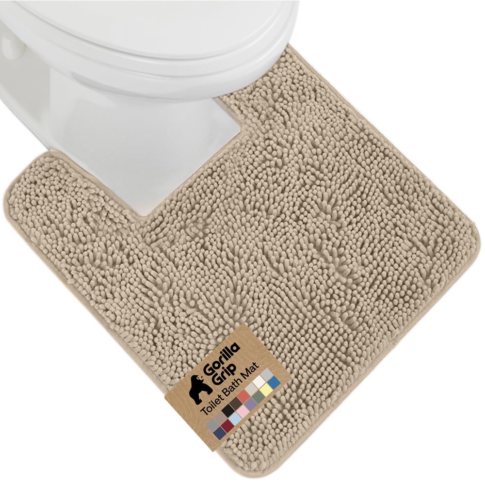 GORILLA GRIP Bath Rug Mat, Thick Soft Absorbent Chenille, Quick Dry Microfiber Mats, Rubber Backing, Machine Washable Shower Floor Rugs, Bathroom Bathmat Home Decor Accessories, 24x17 Grey