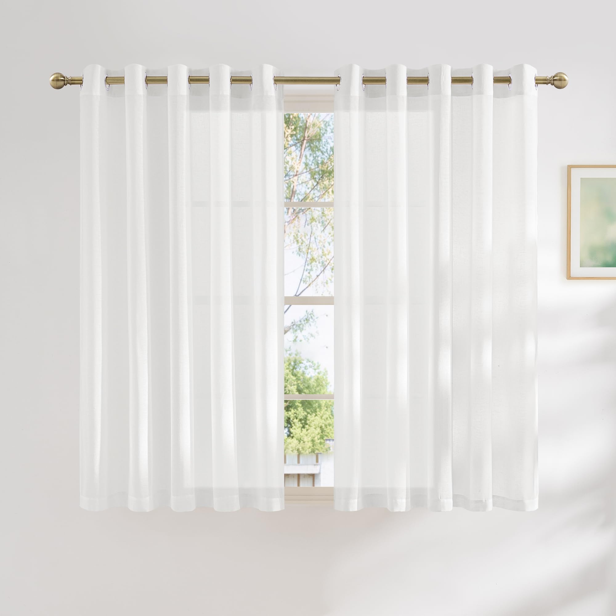 NICETOWN Linen Textured Semi Sheer Curtains 84 inches Length, Eyelet Top Bedroom Window Privacy Translucent Light Filtering Flax Sheer Drapes for Guest Room, 52 inches Wide, 2 Panels, Sea Mist