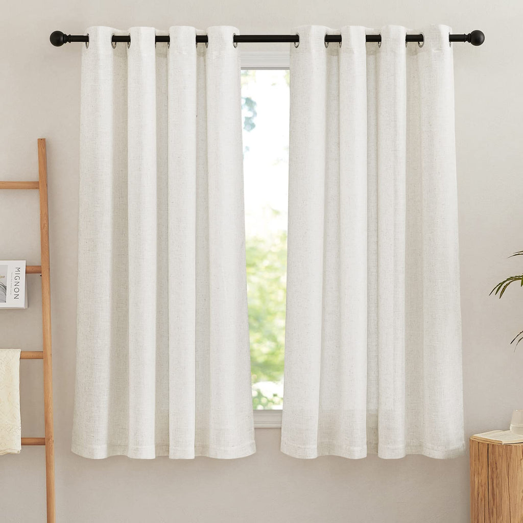 NICETOWN Linen Textured Semi Sheer Curtains 84 inches Length, Eyelet Top Bedroom Window Privacy Translucent Light Filtering Flax Sheer Drapes for Guest Room, 52 inches Wide, 2 Panels, Sea Mist