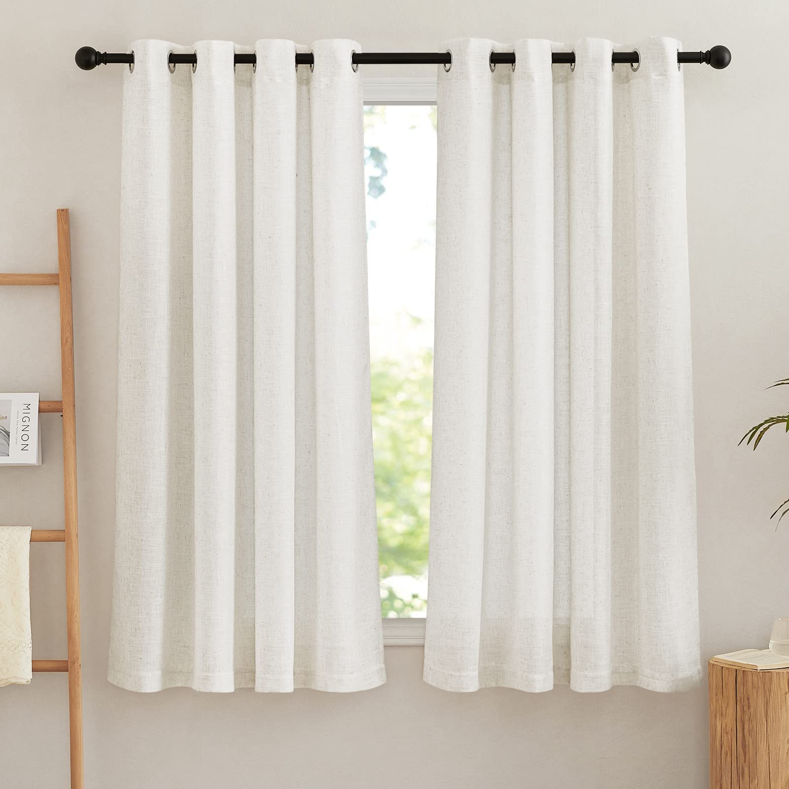 NICETOWN Linen Textured Semi Sheer Curtains 84 inches Length, Eyelet Top Bedroom Window Privacy Translucent Light Filtering Flax Sheer Drapes for Guest Room, 52 inches Wide, 2 Panels, Sea Mist
