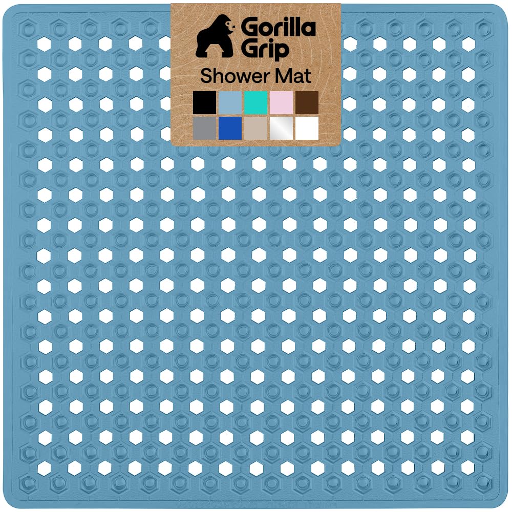GORILLA GRIP Patented Bath Tub Shower Mat, Machine Washable Bathtub Floor Liner Mats, Suction Cups and Drain Holes to Keep Tubs Clean, Soft on Feet, Bathroom Essentials, 35x16 Inch, Clear