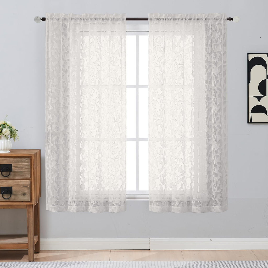 Gwine Sage Green Curtains 84 Inches Long 2 Panels Set, Light Filtering Soft Lightweight Sheer Curtains, Leaf Clip Jacquard Textured Curtain for Bedroom Living Room, 42Wx84L Inches, 2PCS