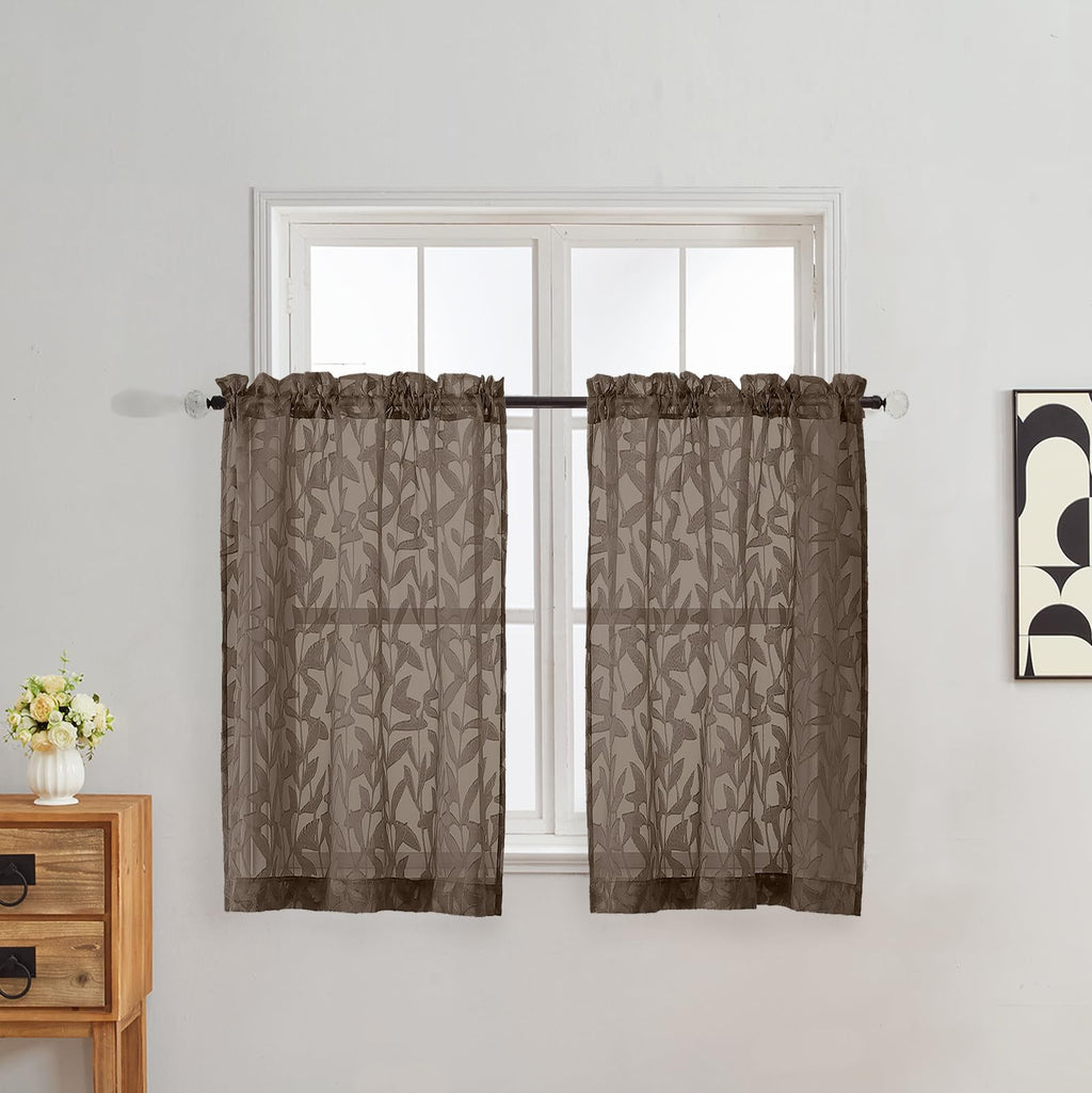 Gwine Sage Green Curtains 84 Inches Long 2 Panels Set, Light Filtering Soft Lightweight Sheer Curtains, Leaf Clip Jacquard Textured Curtain for Bedroom Living Room, 42Wx84L Inches, 2PCS