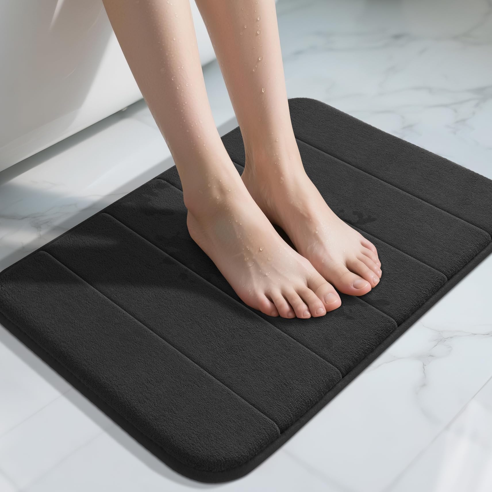 Yimobra Memory Foam Bath Mat, Super Soft Absorbent Bathroom Rug Non Slip, Quick Dry, Machine Washable Floor Carpet for Tub Shower, Home Decor Accessories, 24x17, Grey