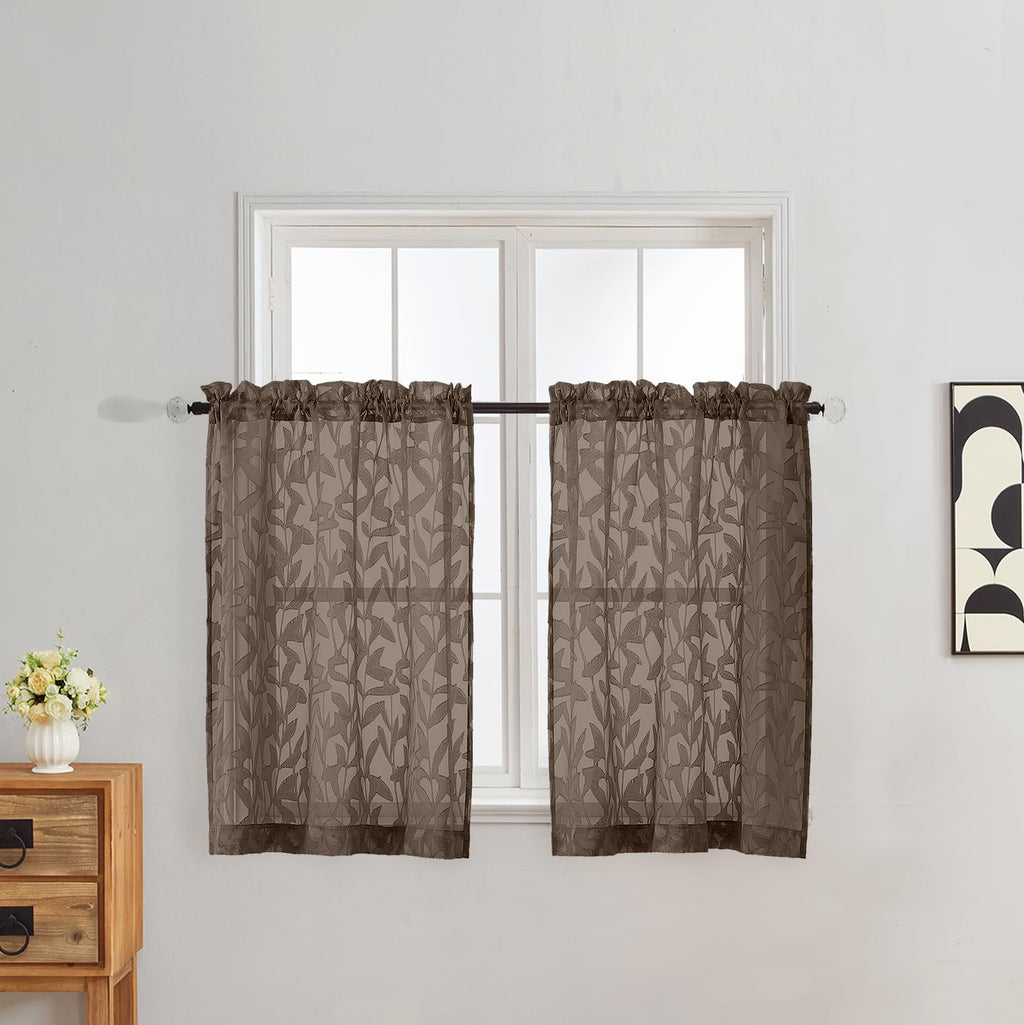 Gwine Sage Green Curtains 84 Inches Long 2 Panels Set, Light Filtering Soft Lightweight Sheer Curtains, Leaf Clip Jacquard Textured Curtain for Bedroom Living Room, 42Wx84L Inches, 2PCS