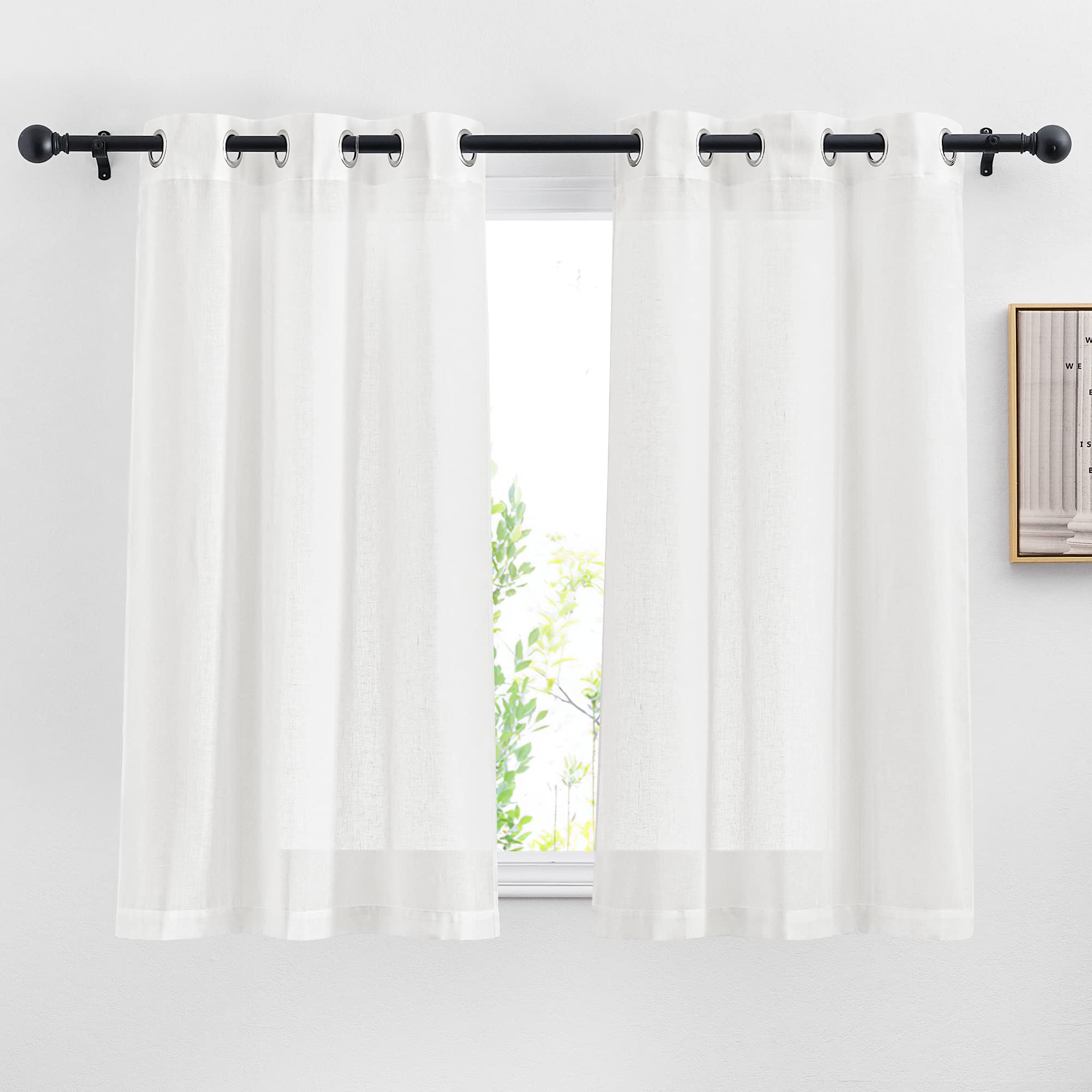 NICETOWN Linen Textured Semi Sheer Curtains 84 inches Length, Eyelet Top Bedroom Window Privacy Translucent Light Filtering Flax Sheer Drapes for Guest Room, 52 inches Wide, 2 Panels, Sea Mist