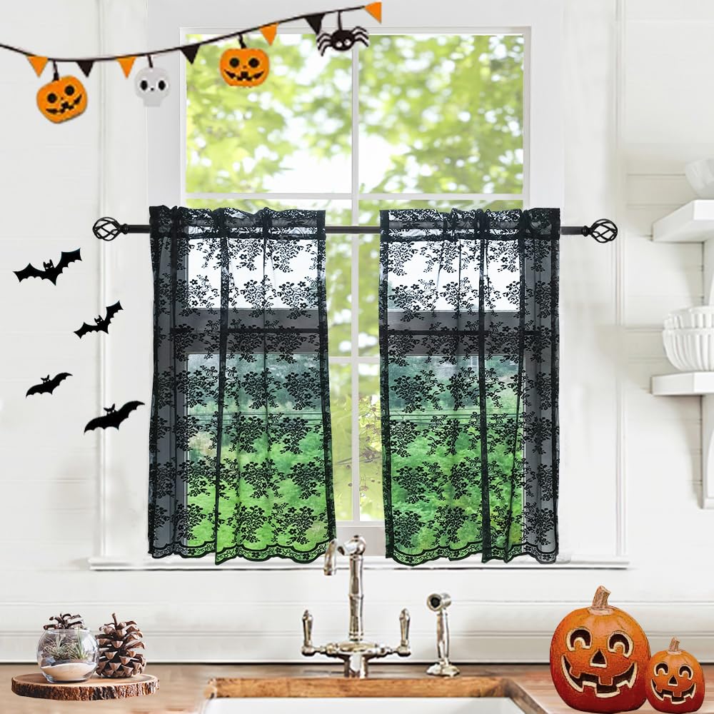 YJ YANJUN Vintage Lace Curtains 84 Inches Long-Victorian Floral Pattern Ivory Sheer Curtain Panels for Living Room Bedroom French Door, Light Filtering Drapes, 2 Panels 52W x 84L Cream